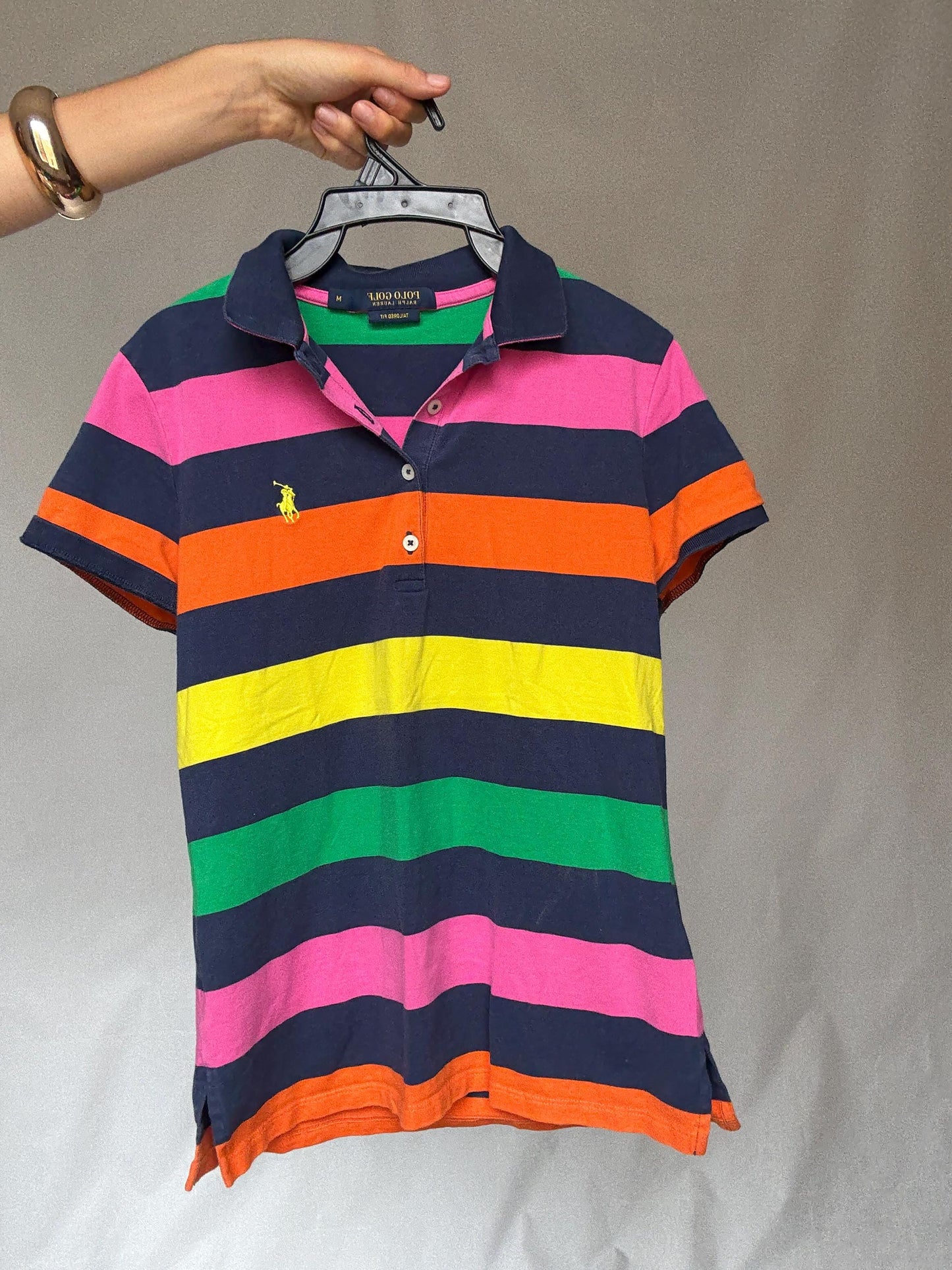 Vibrant Polo Golf Ralph Lauren Striped Polo Shirt - Preppy Style Inspired by Jackie Kennedy, US Size S