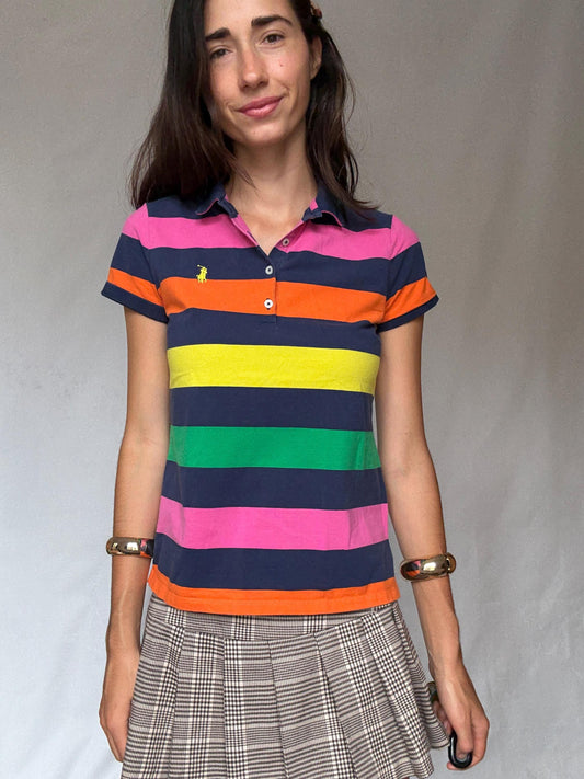 Vibrant Polo Golf Ralph Lauren Striped Polo Shirt - Preppy Style Inspired by Jackie Kennedy, US Size S