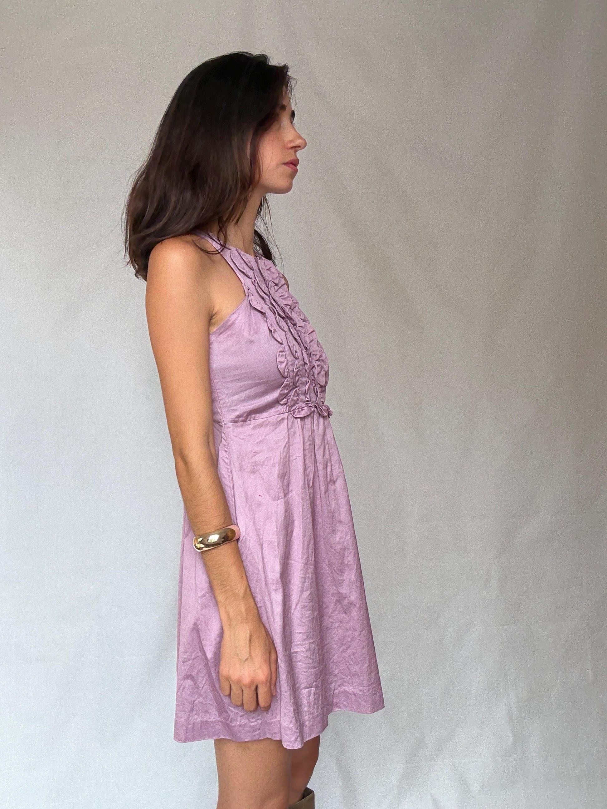 Gorgeous pink ruffle front mini dress, Spanish designer label Hoss Intropia summer outfit, Chic pastel pink wedding guest dress, size 38