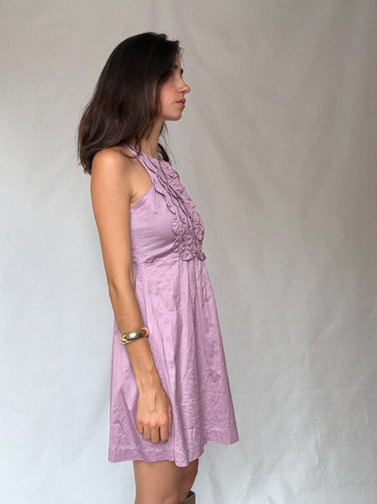 Pink Cotton Ruffle Mini Halter Dress — back view