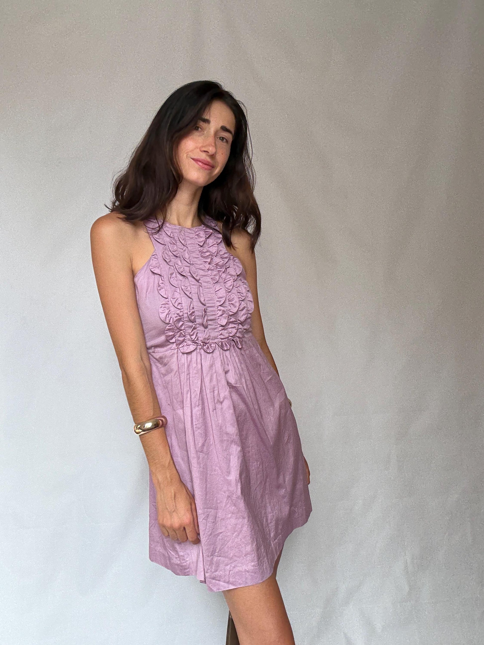 Gorgeous pink ruffle front mini dress, Spanish designer label Hoss Intropia summer outfit, Chic pastel pink wedding guest dress, size 38