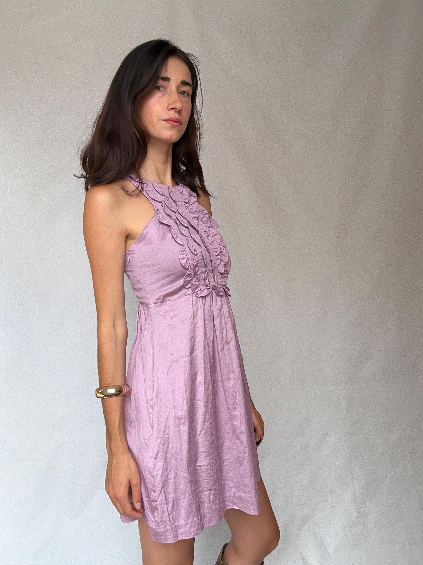 Gorgeous pink ruffle front mini dress, Spanish designer label Hoss Intropia summer outfit, Chic pastel pink wedding guest dress, size 38