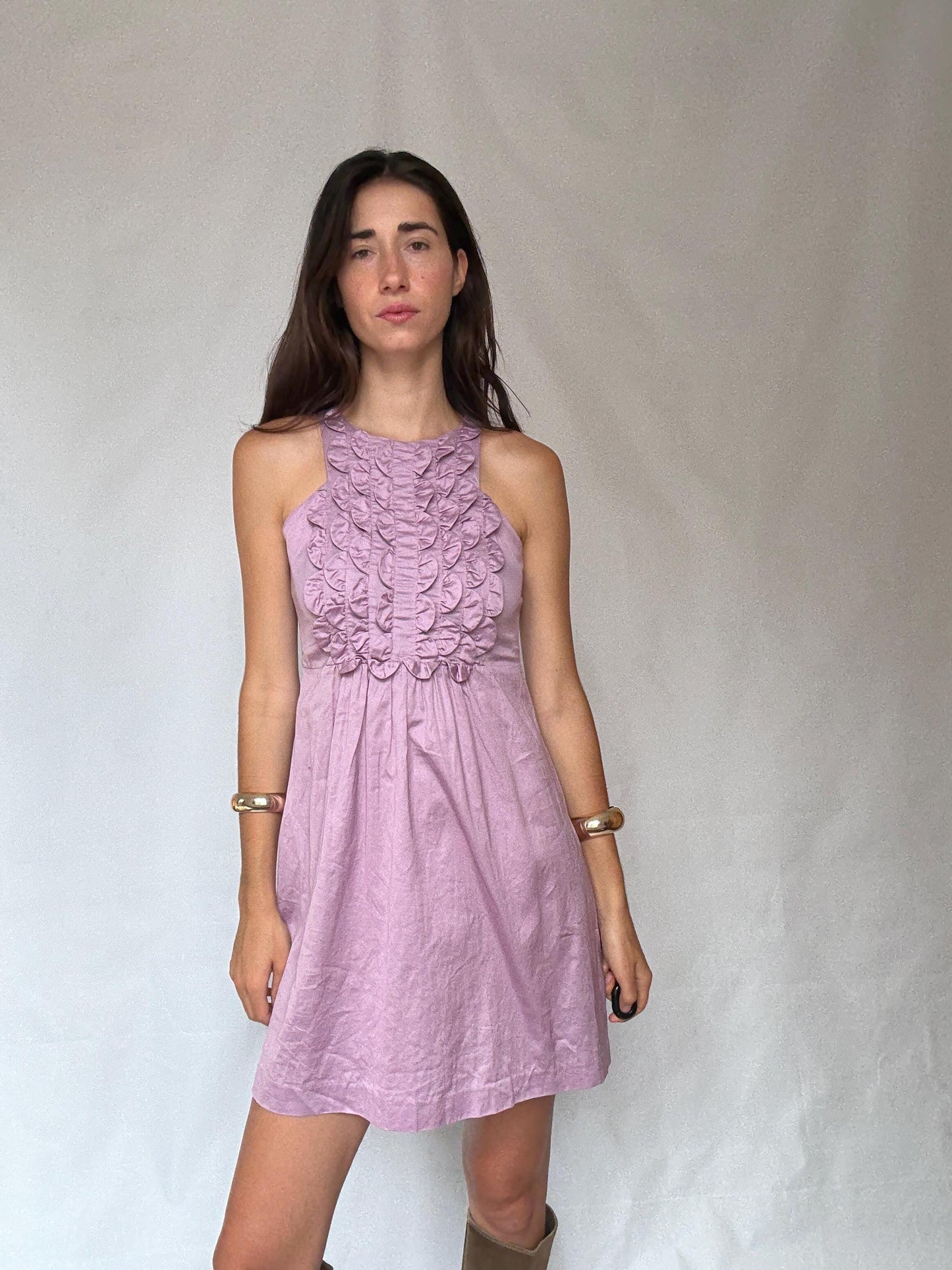 Gorgeous pink ruffle front mini dress, Spanish designer label Hoss Intropia summer outfit, Chic pastel pink wedding guest dress, size 38