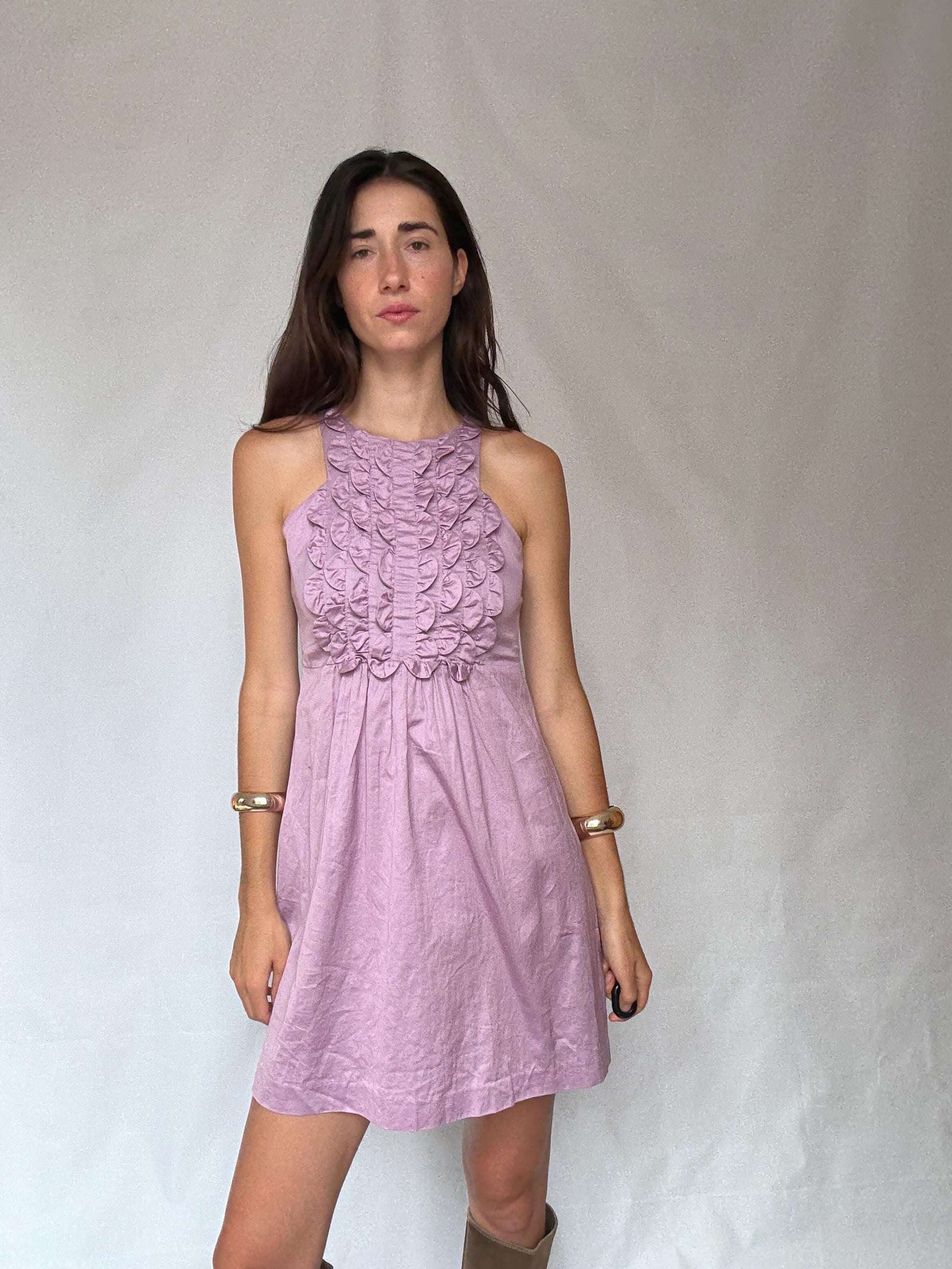 Gorgeous pink ruffle front mini dress, Spanish designer label Hoss Intropia summer outfit, Chic pastel pink wedding guest dress, size 38