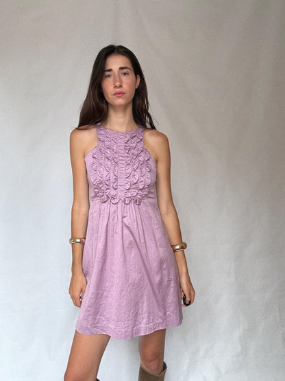 Pink Cotton Ruffle Mini Halter Dress — detail