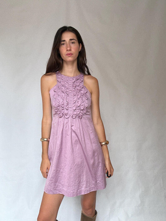 Gorgeous pink ruffle front mini dress, Spanish designer label Hoss Intropia summer outfit, Chic pastel pink wedding guest dress, size 38