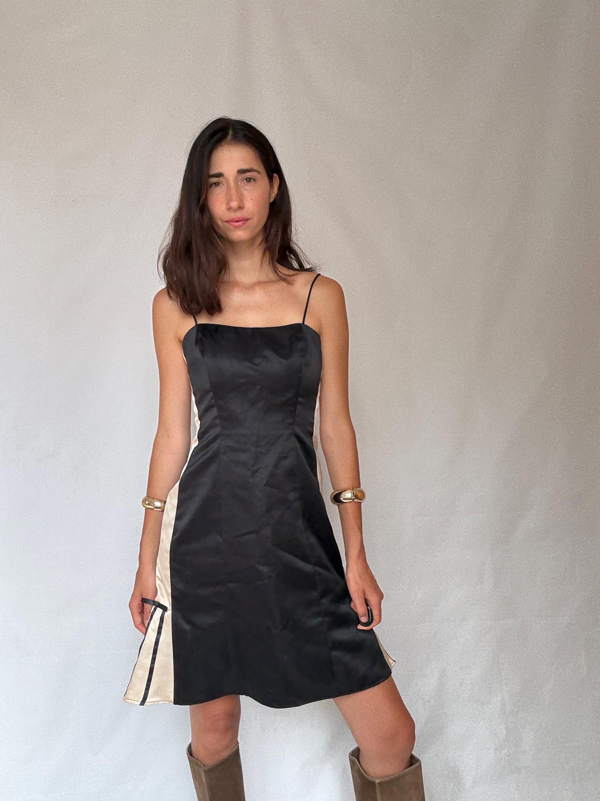 Vintage Dave & Johnny by Laura Ryner black and white slip dress – Luxury short evening dress, cute mini outfit, size 6 - S, made in USA