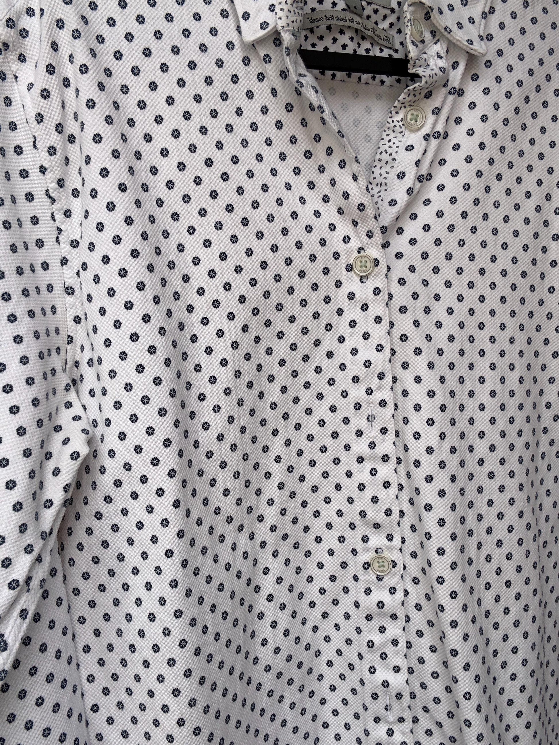 Ted Baker London men’s patterned button-up shirt – size 5 - XL, White and blue floral print oxford shirt, Luxury British designer fashion