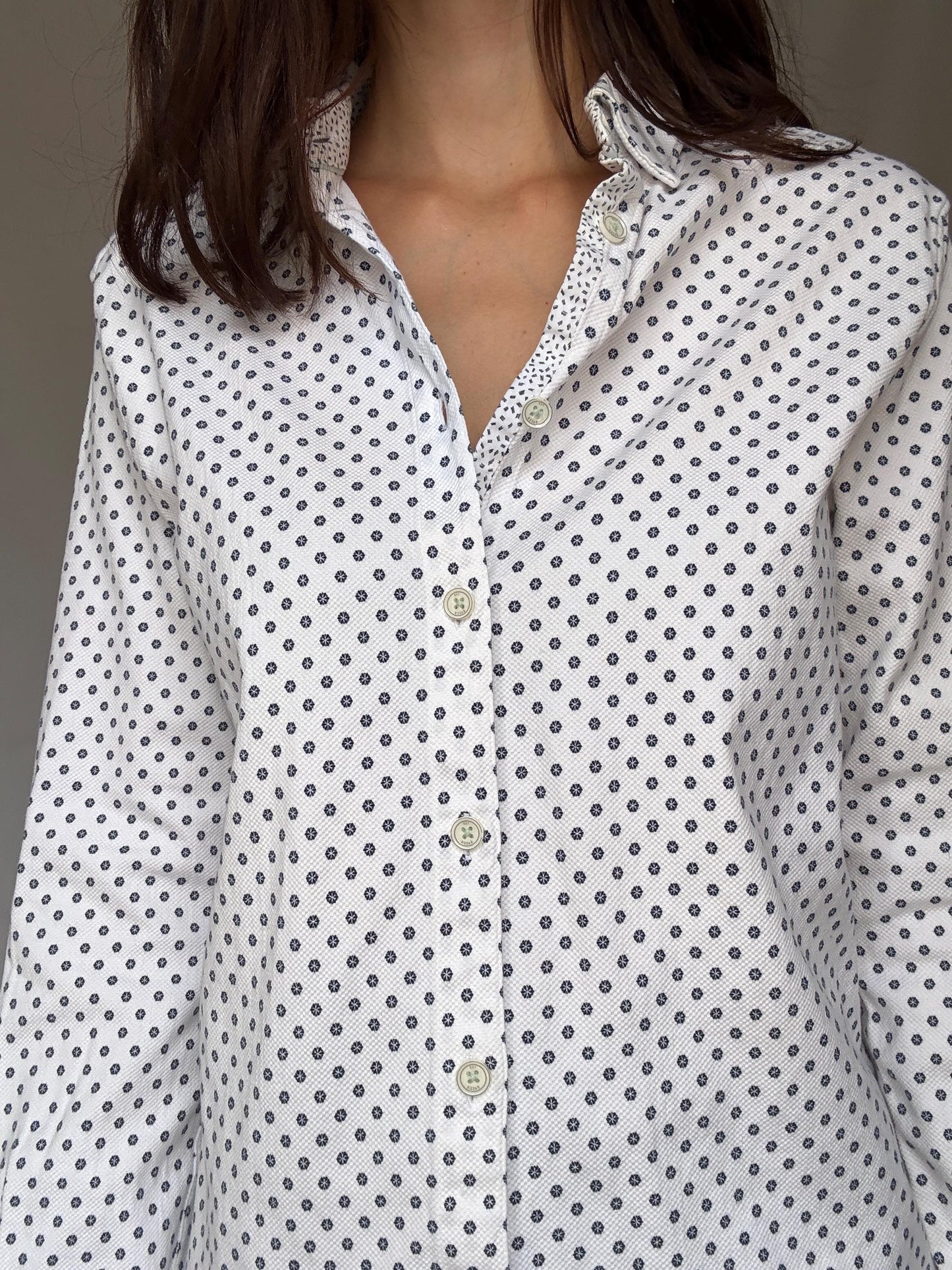 Ted Baker London men’s patterned button-up shirt – size 5 - XL, White and blue floral print oxford shirt, Luxury British designer fashion