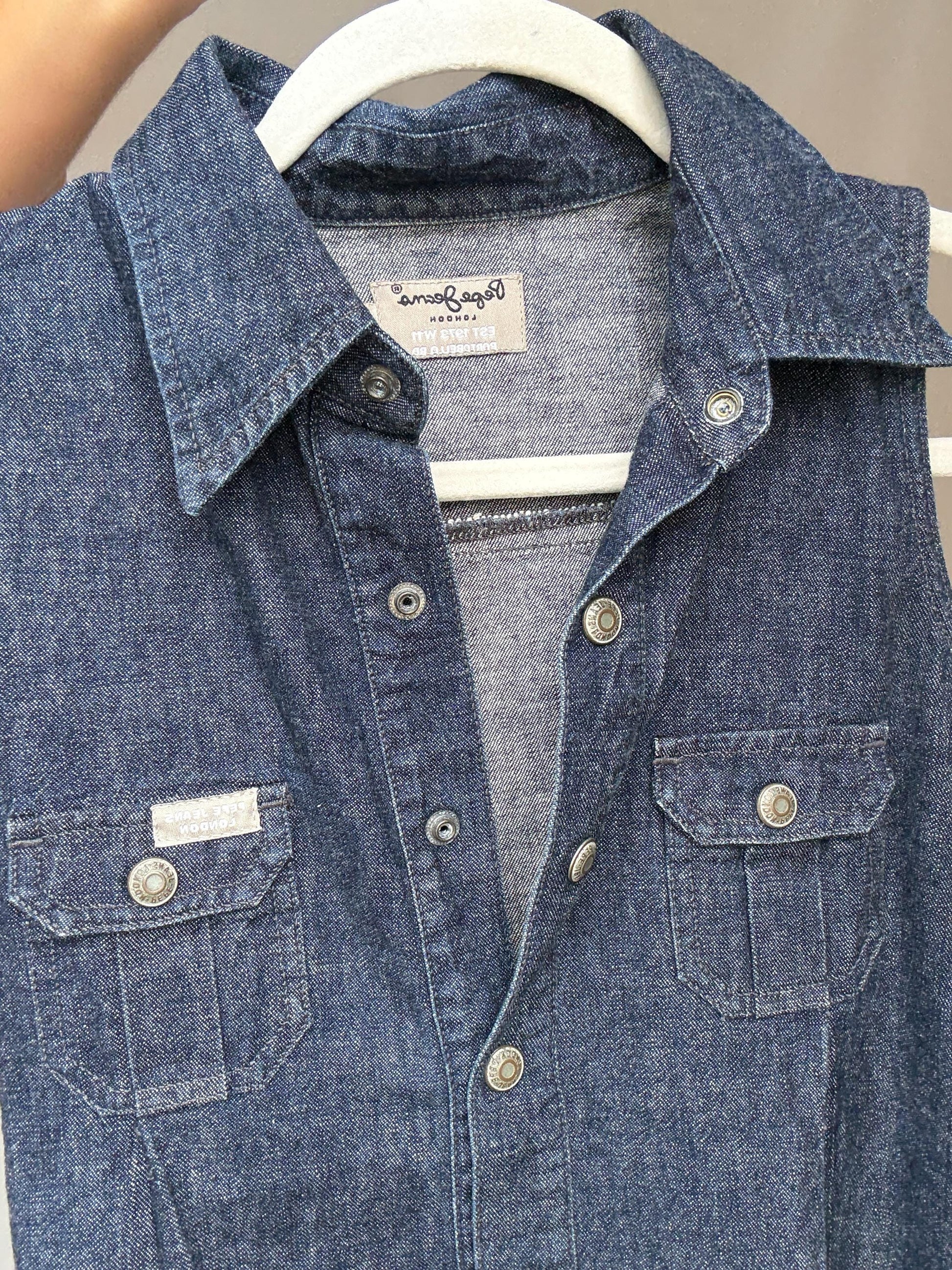 Pepe Jeans London denim mini dress – sleeveless button-up cotton dress – size S