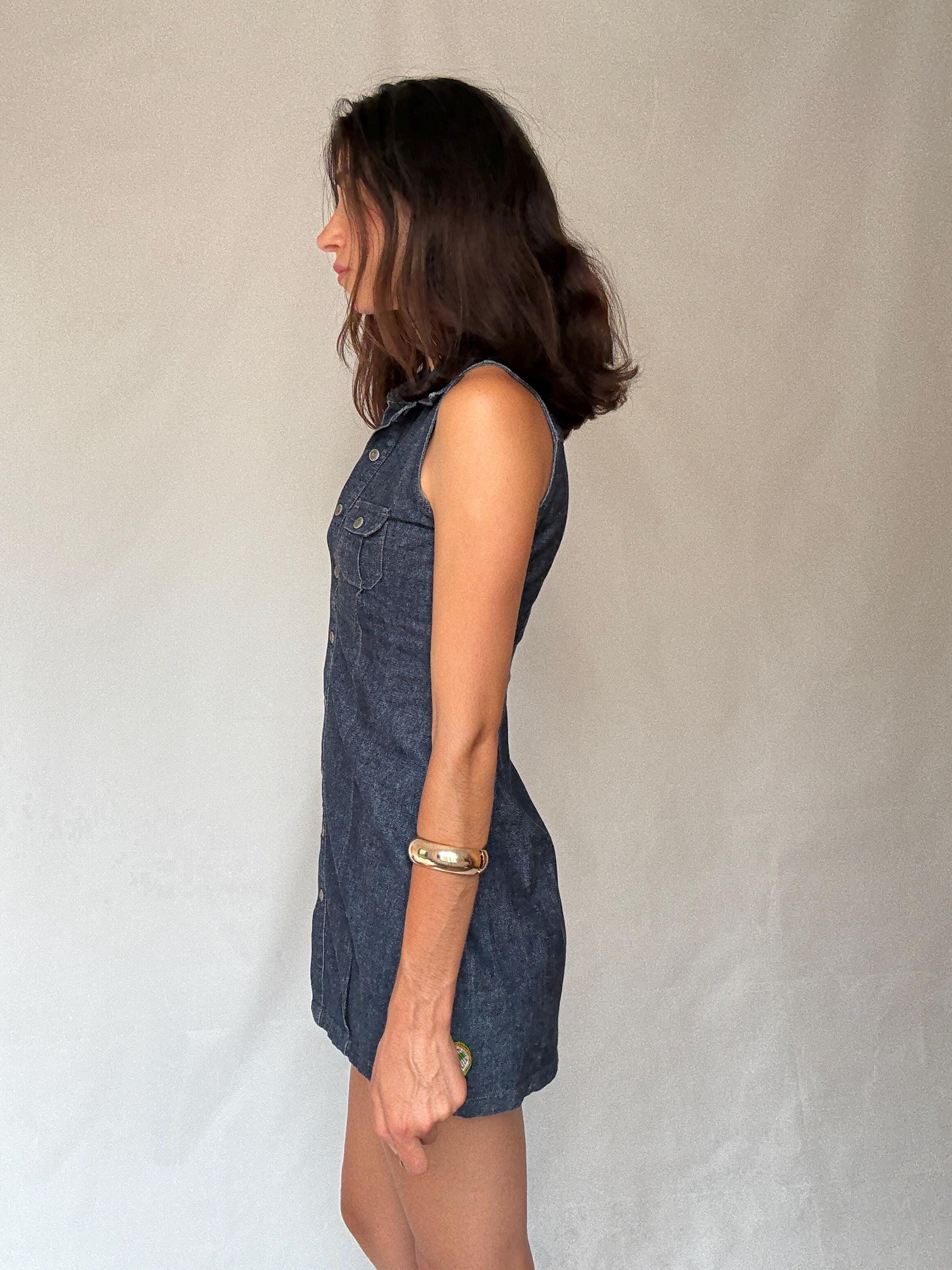 Pepe Jeans London denim mini dress – sleeveless button-up cotton dress – size S