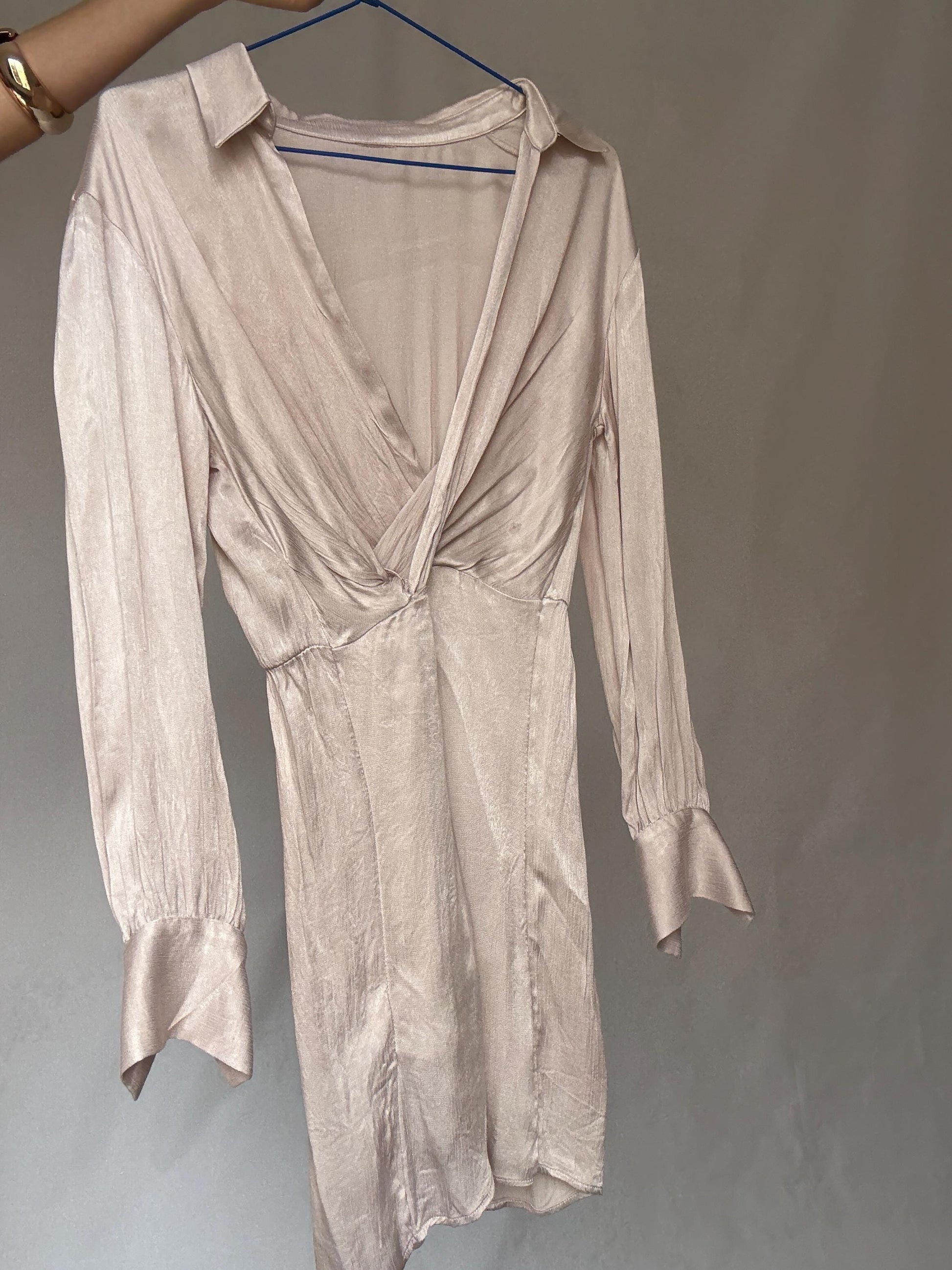 Champagne Satin Wrap Mini Dress — additional view 8