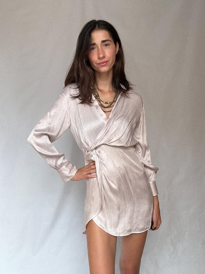 Champagne Satin Wrap Mini Dress — additional view 6