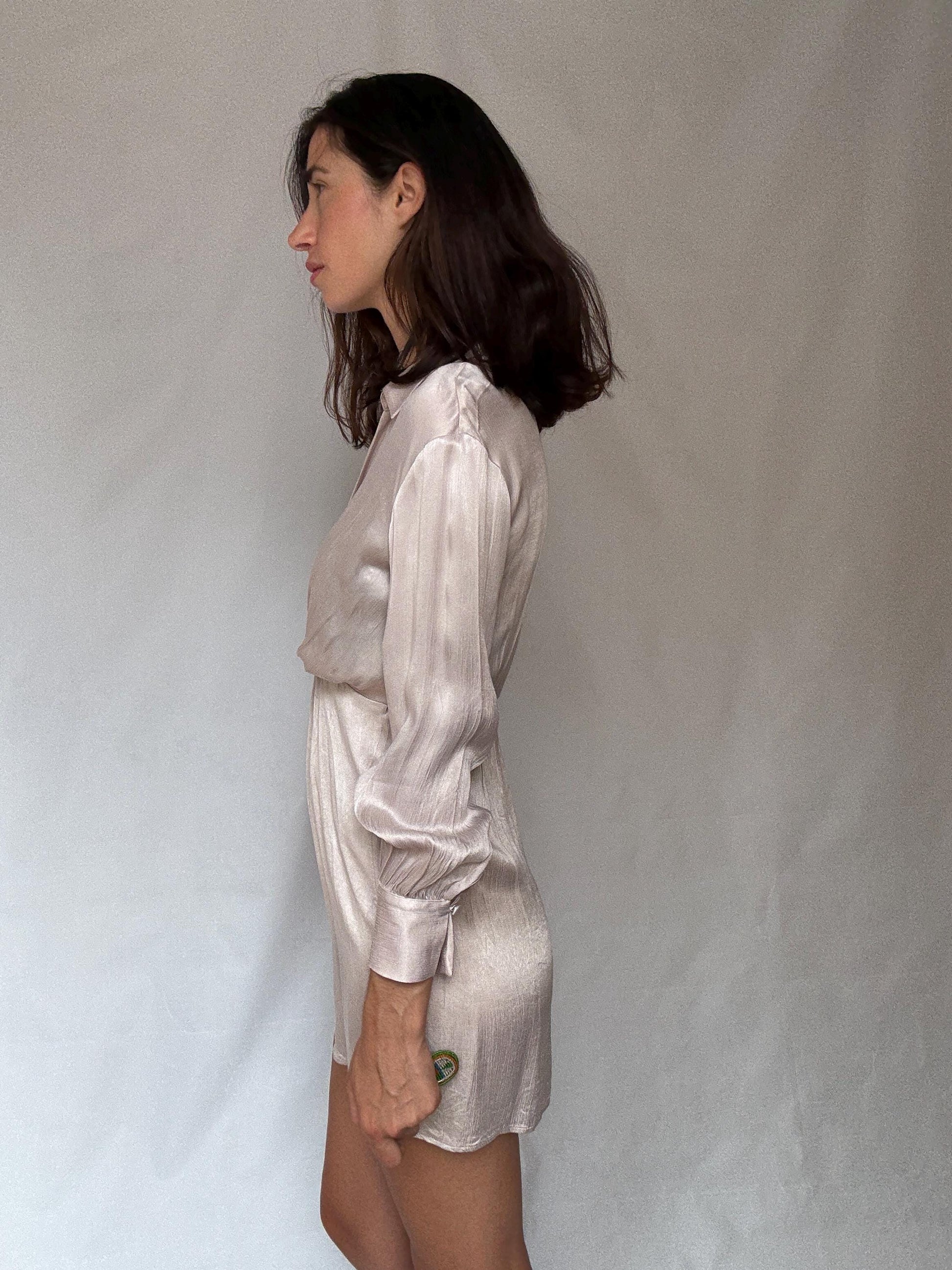 Champagne Satin Wrap Mini Dress — additional view 7