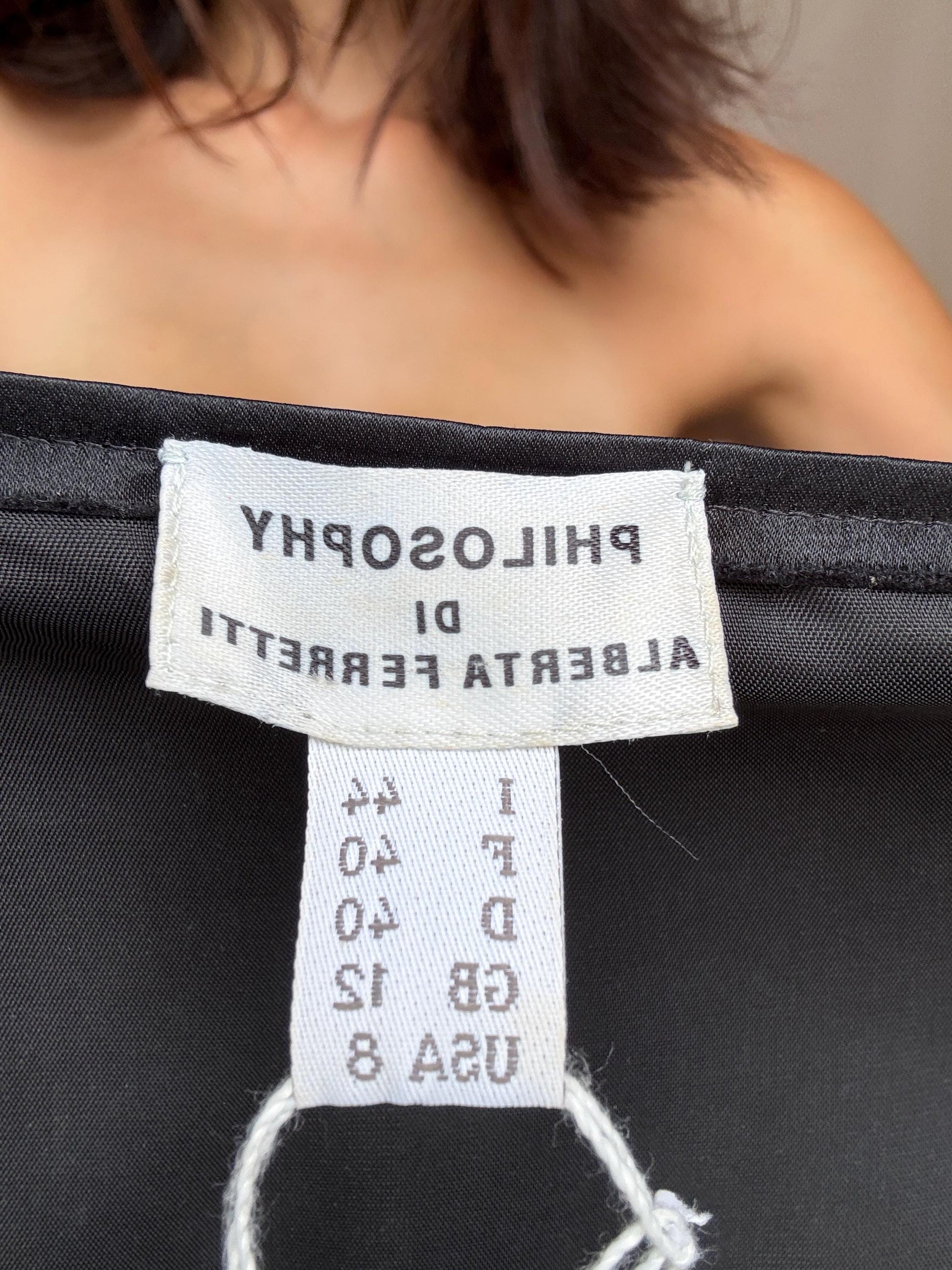 Philosophy di Alberta Ferretti black dress – Italian designer size I44 / US8 – cashmere wool blend evening dress