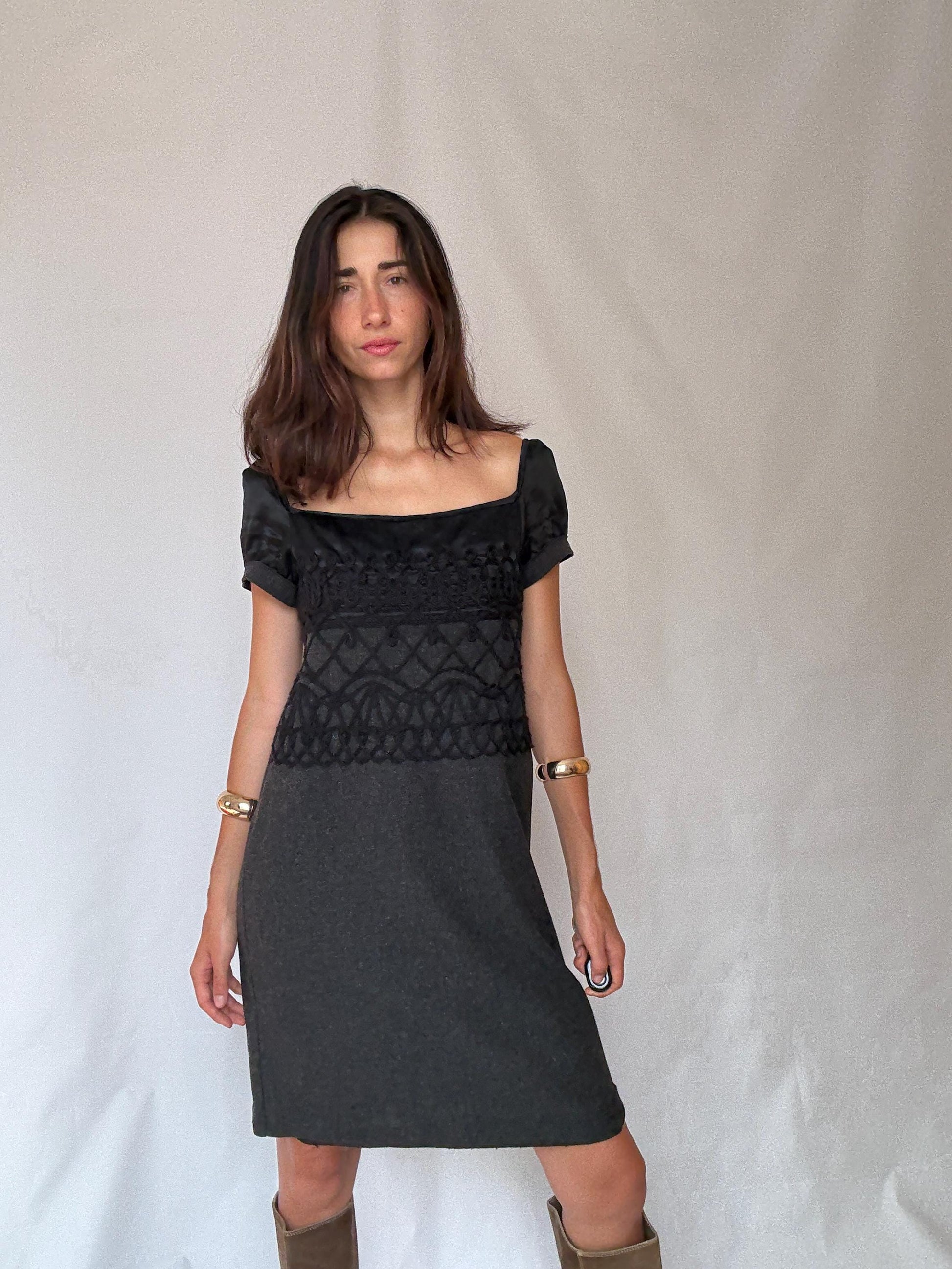 Philosophy di Alberta Ferretti black dress – Italian designer size I44 / US8 – cashmere wool blend evening dress