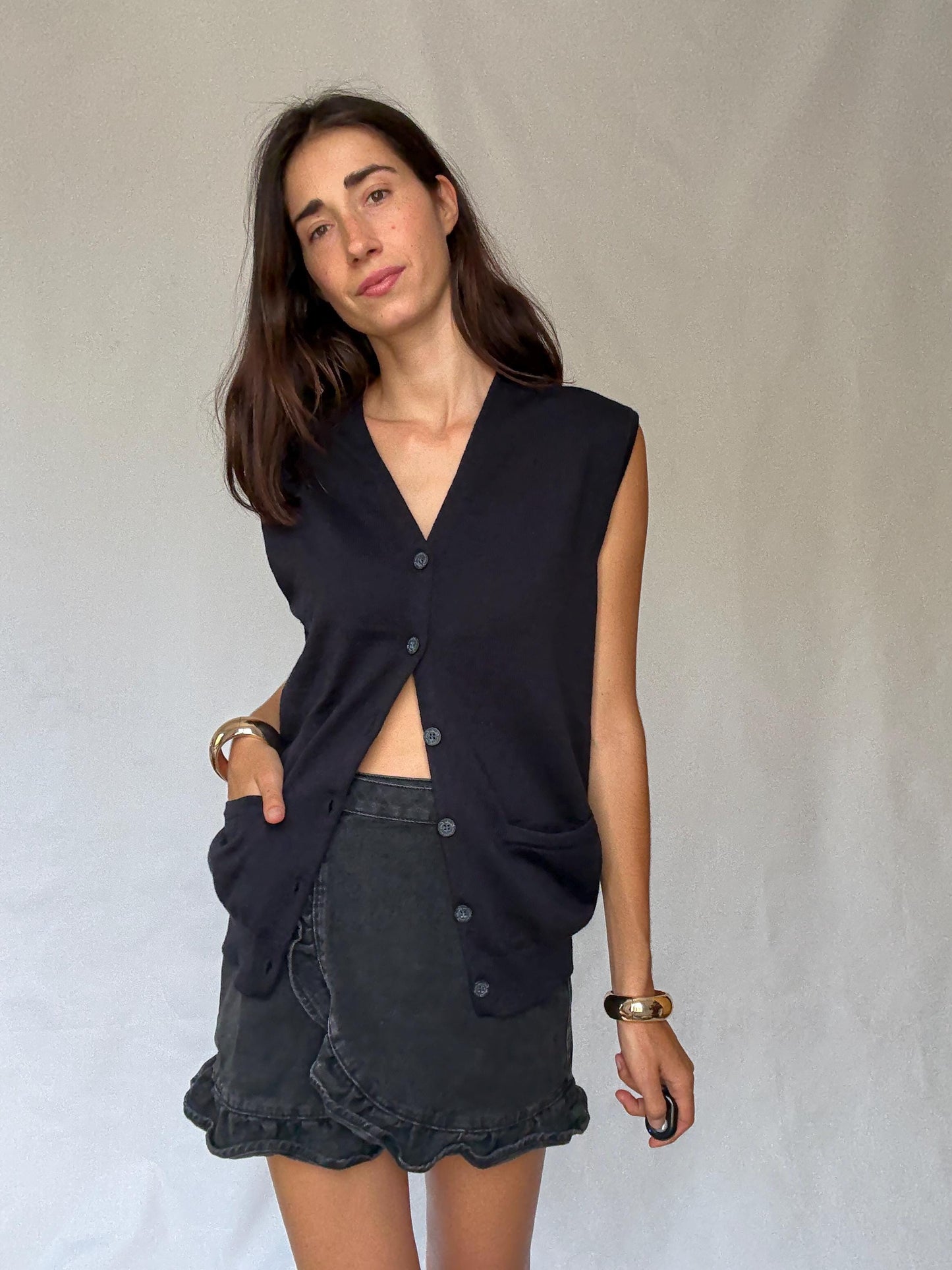 Vintage Emidio Tucci navy cardigan vest – oversized boyfriend fit – wool blend – made in Spain