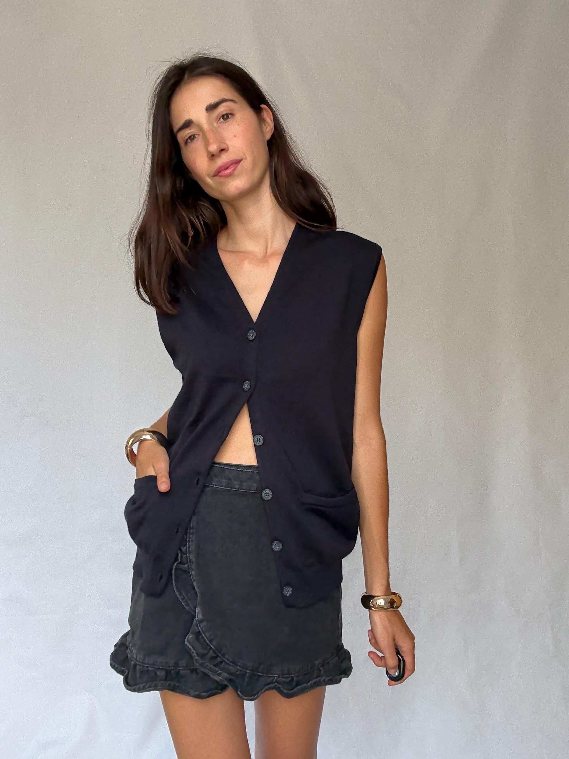 Vintage Emidio Tucci navy cardigan vest – oversized boyfriend fit – wool blend – made in Spain