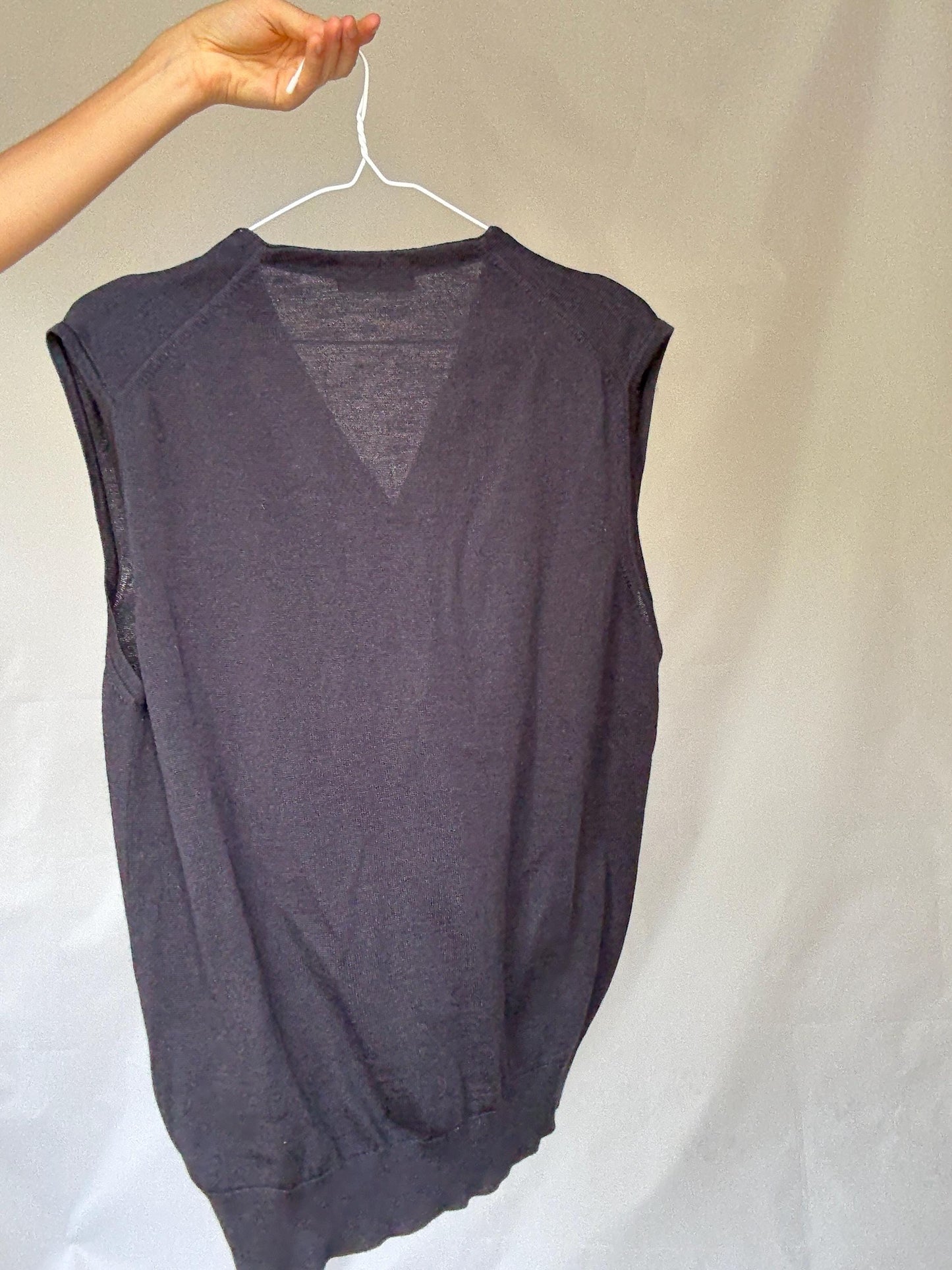 Vintage Emidio Tucci navy cardigan vest – oversized boyfriend fit – wool blend – made in Spain