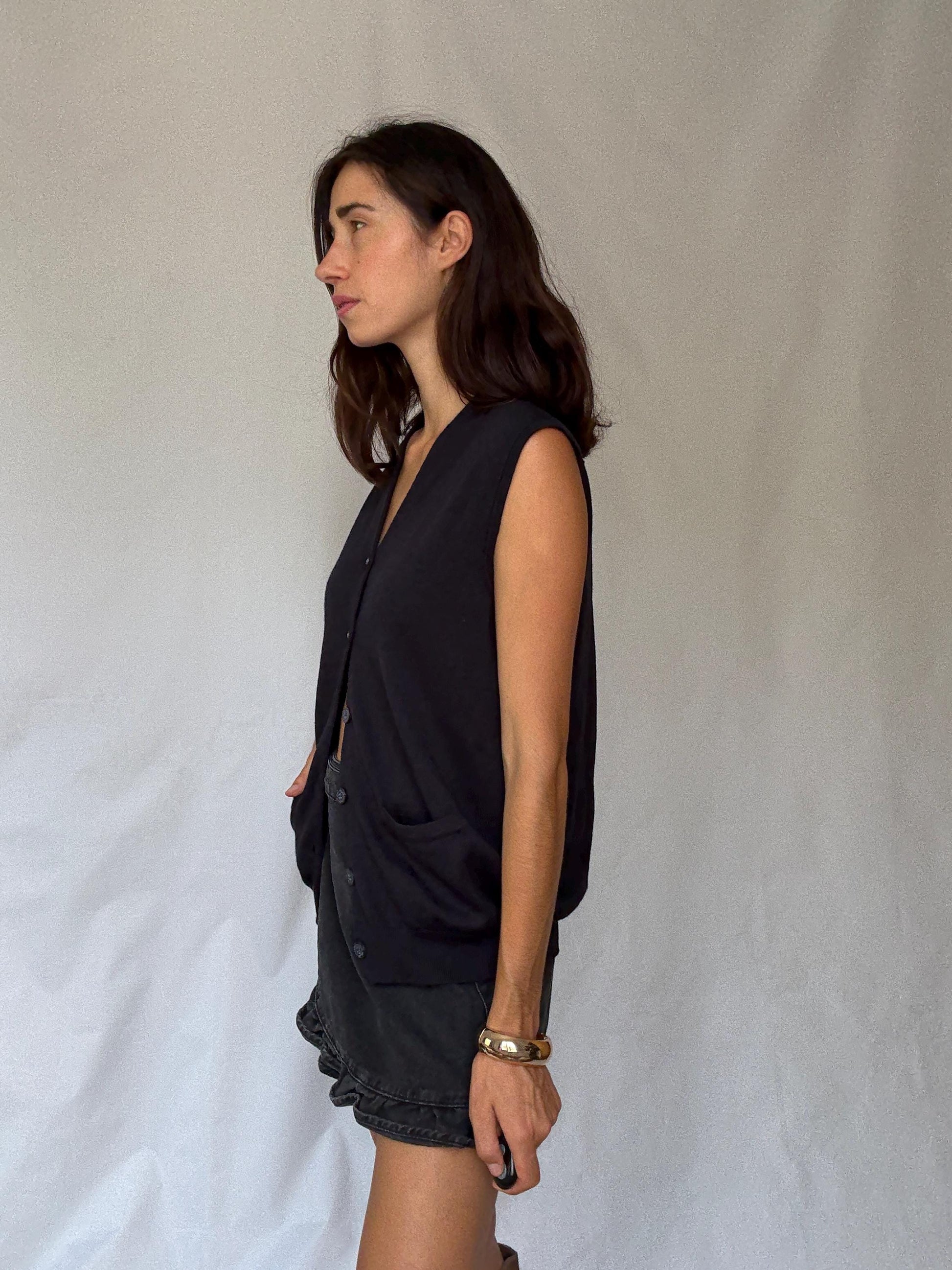 Vintage Emidio Tucci navy cardigan vest – oversized boyfriend fit – wool blend – made in Spain