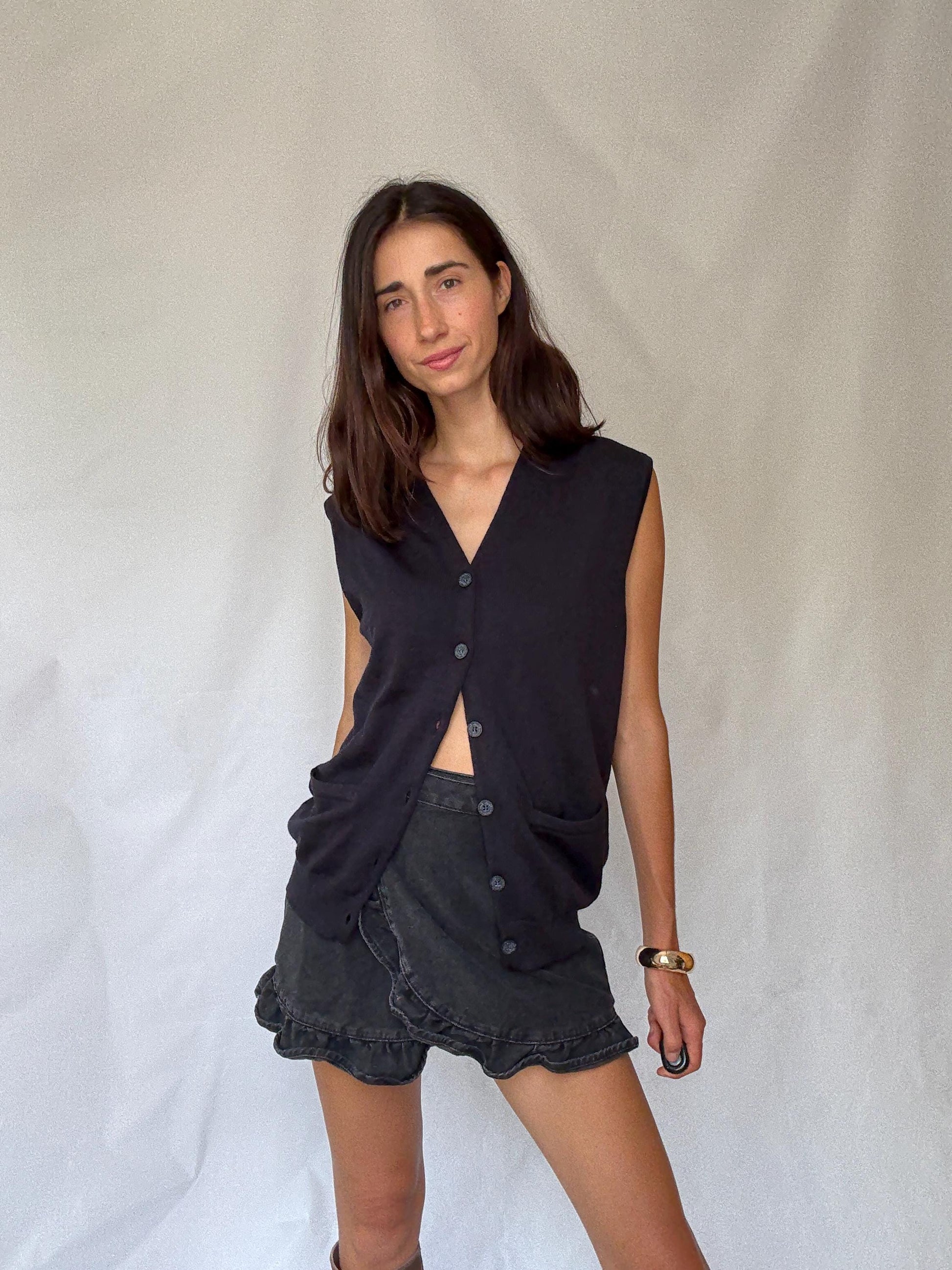 Vintage Emidio Tucci navy cardigan vest – oversized boyfriend fit – wool blend – made in Spain