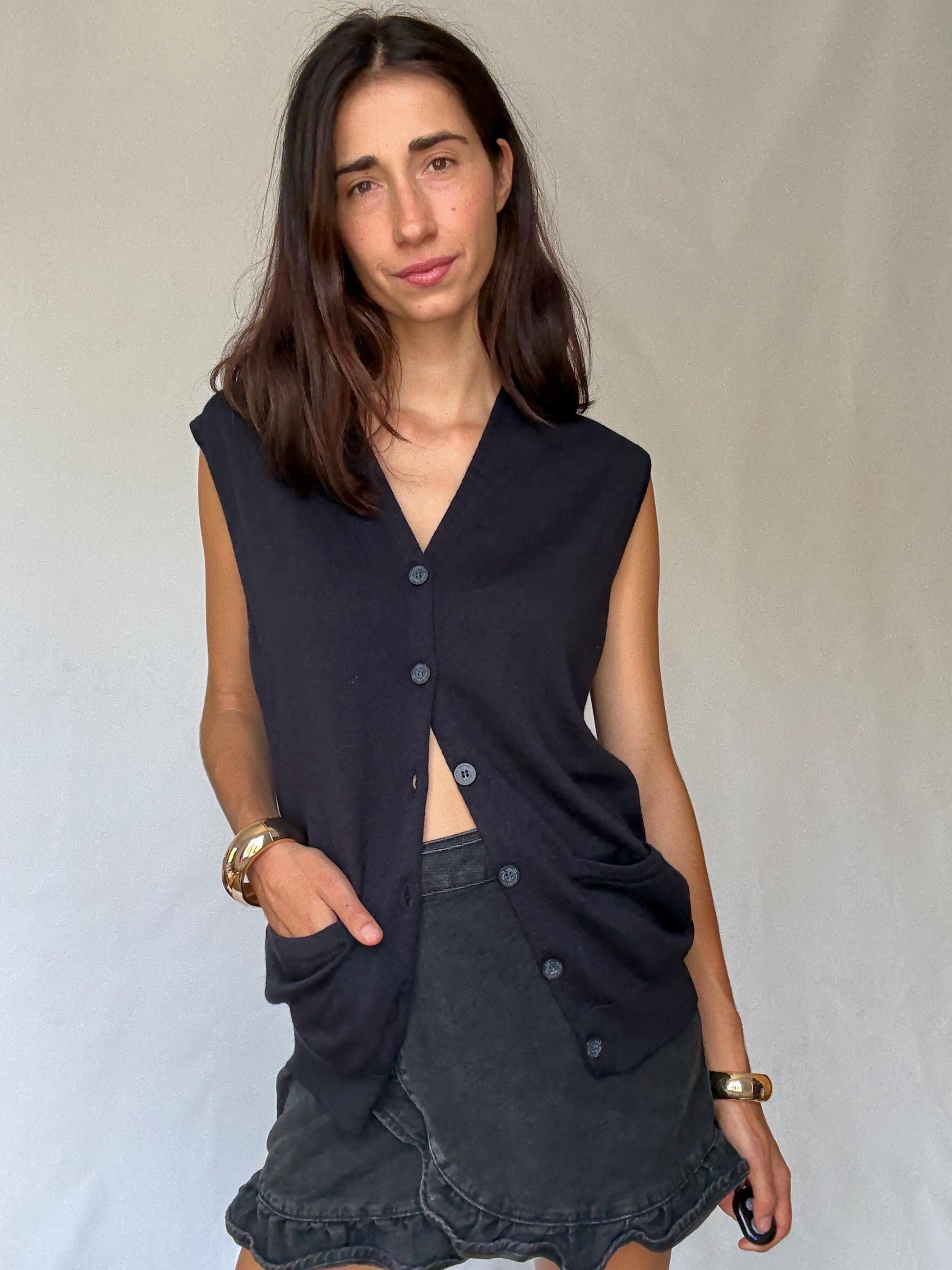 Vintage Emidio Tucci navy cardigan vest – oversized boyfriend fit – wool blend – made in Spain