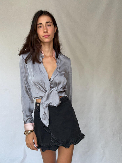 Silver Gray Loose Fit Y2K Blouse — additional view 7