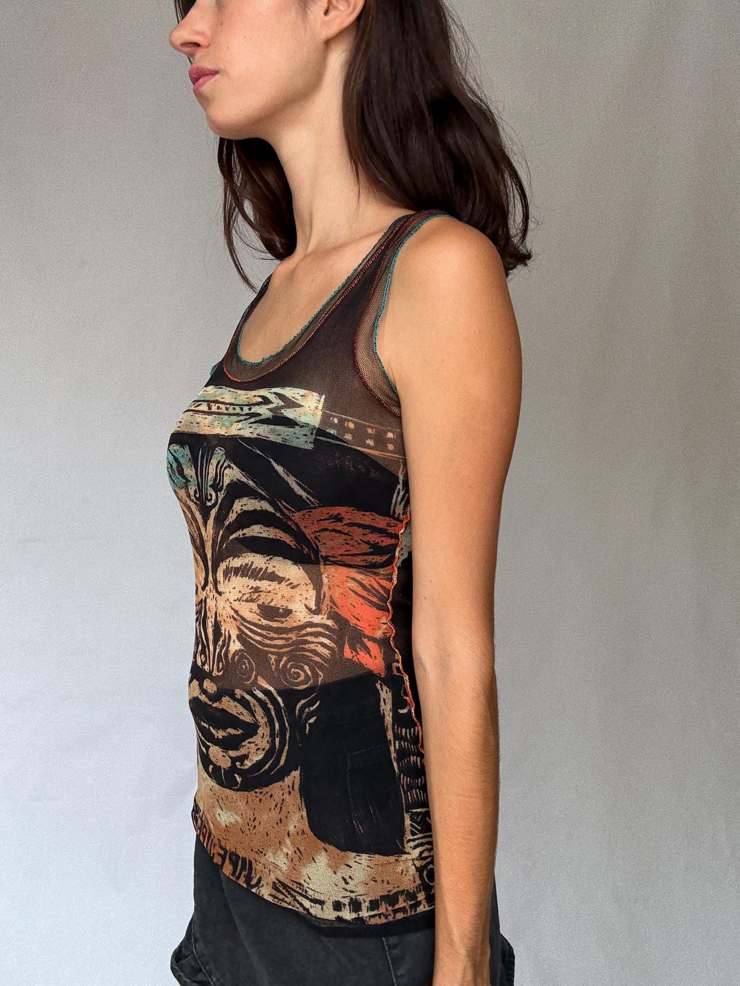 Rare and collectible Jean Paul Gaultier mesh camisole, from the Classique Paris line, made in Italy.