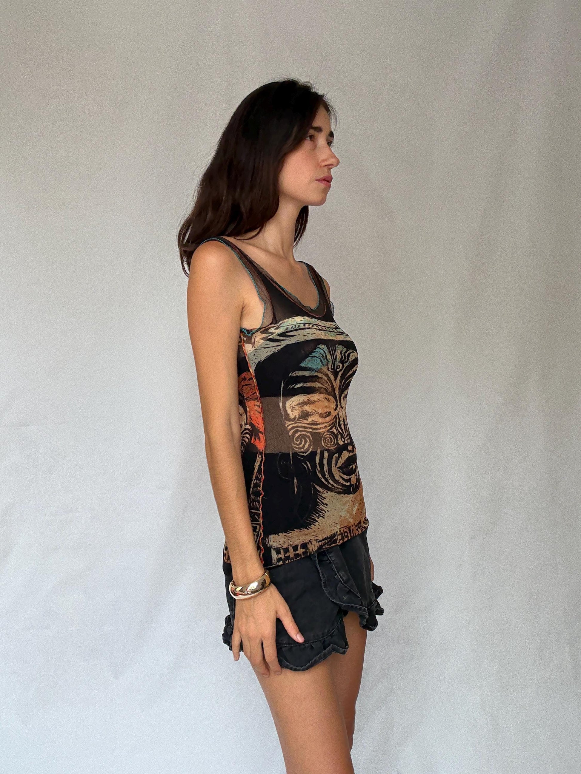 Rare and collectible Jean Paul Gaultier mesh camisole, from the Classique Paris line, made in Italy.