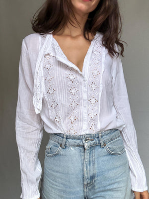 Malene Birger Floral Eyelet Cotton Blend Blouse