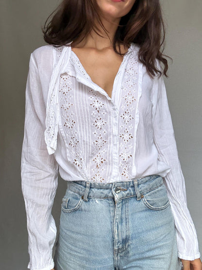 Malene Birger Floral Eyelet Cotton Blend Blouse