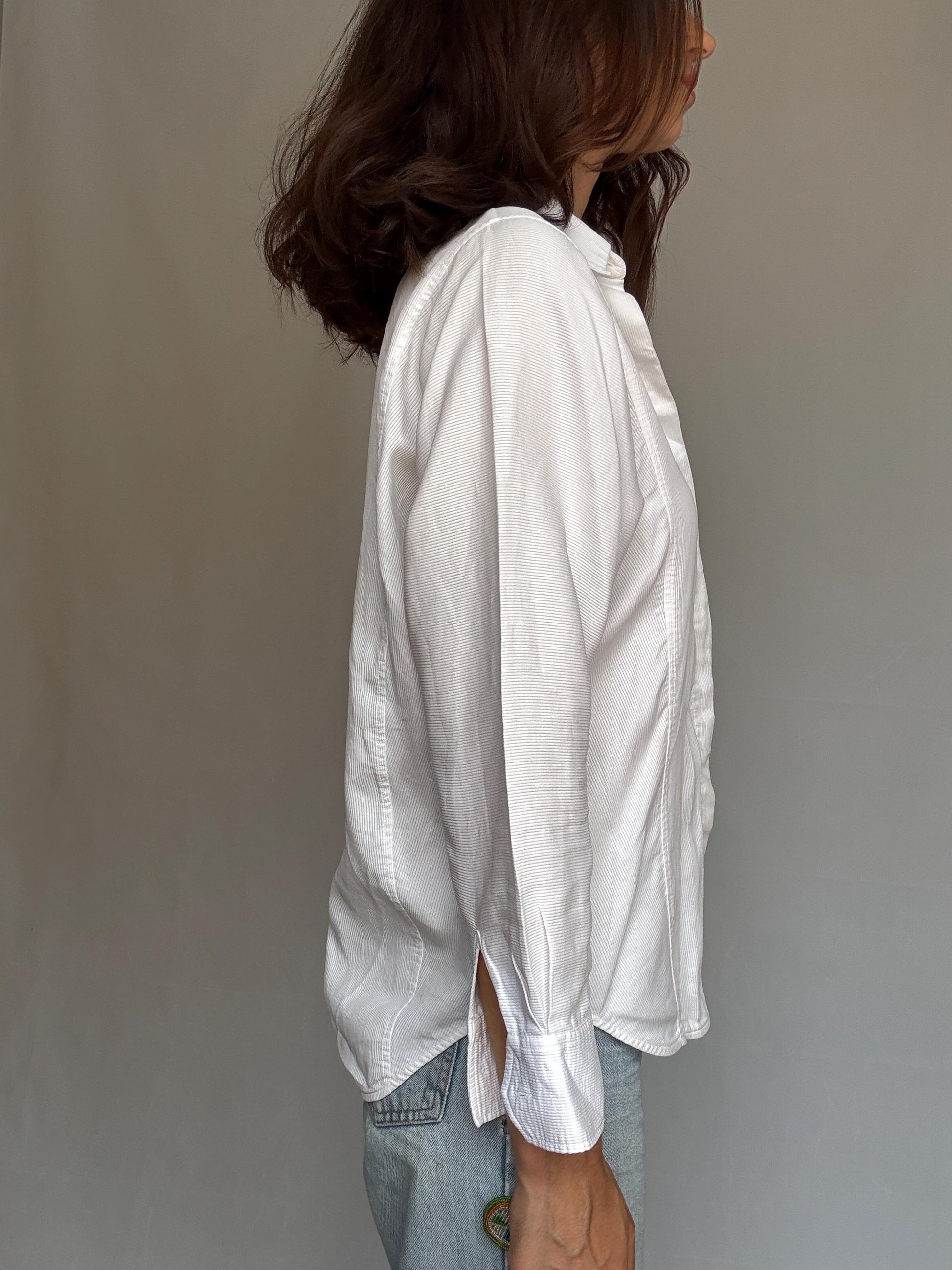 Massimo Dutti white ribbed shirt, relaxed fit button, up, minimalist design, US S, office casual