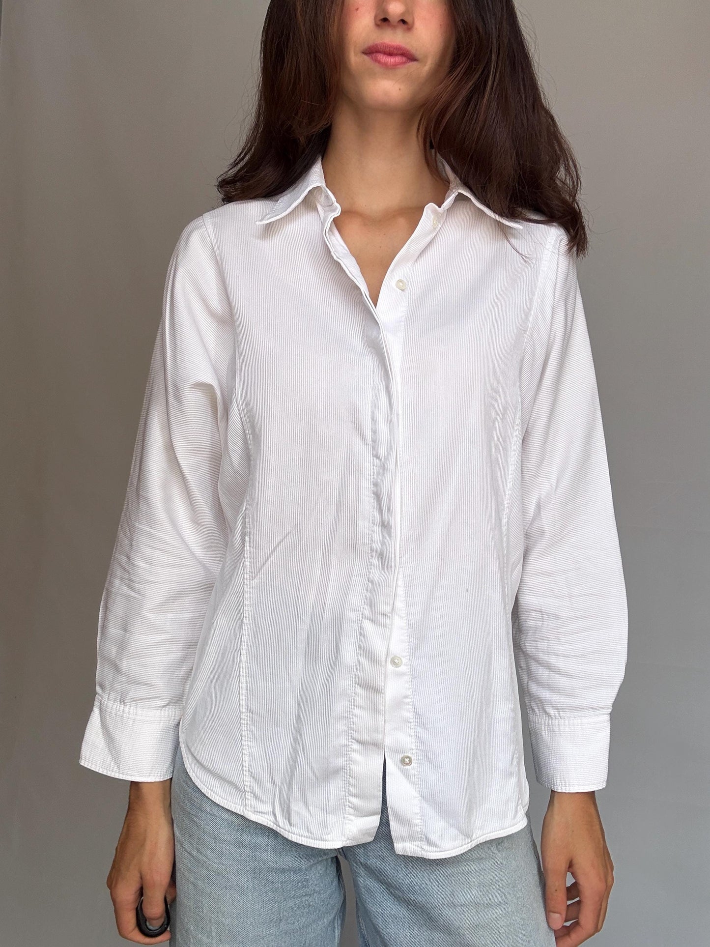 Massimo Dutti white ribbed shirt, relaxed fit button, up, minimalist design, US S, office casual
