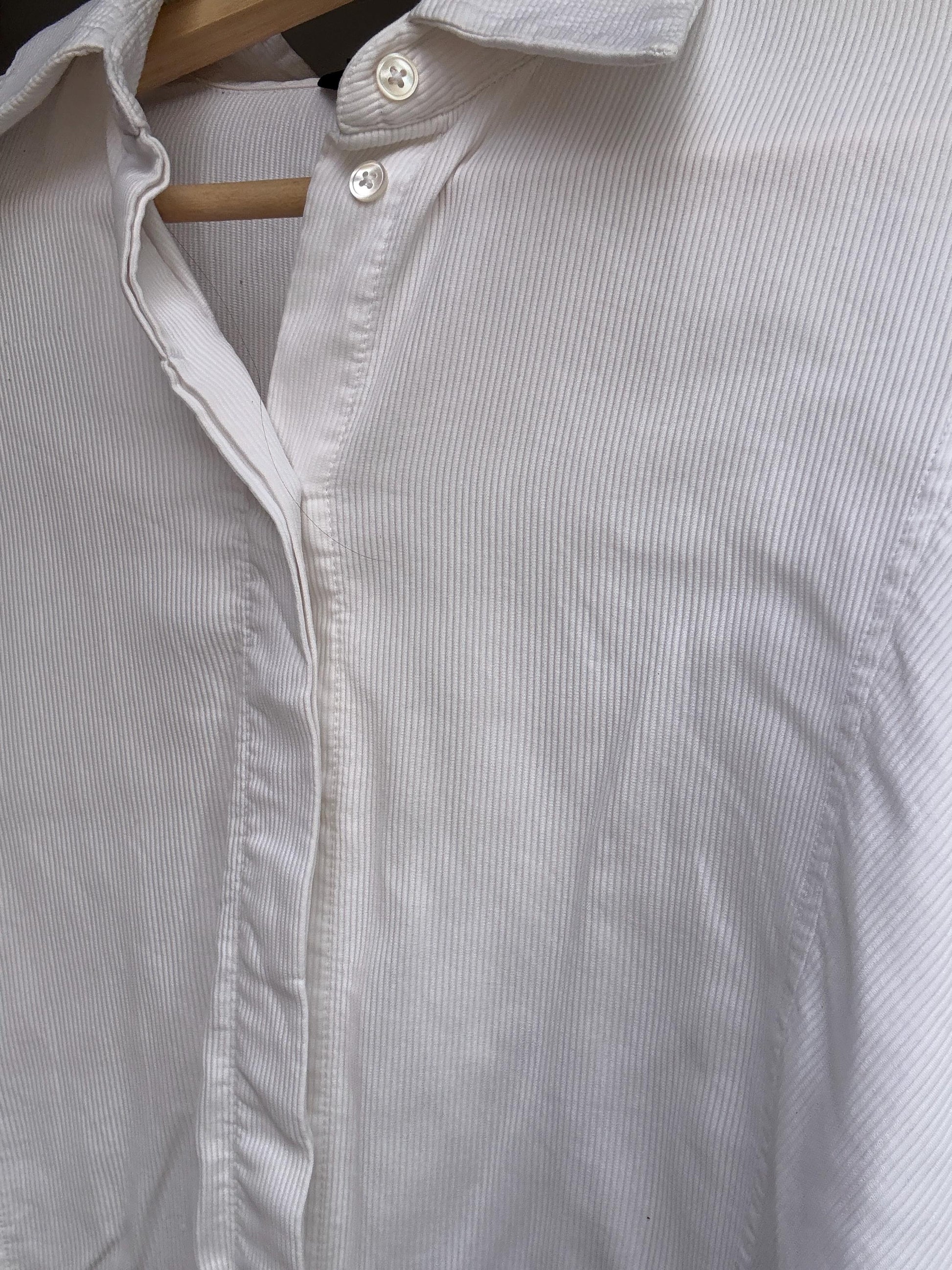 Massimo Dutti white ribbed shirt, relaxed fit button, up, minimalist design, US S, office casual