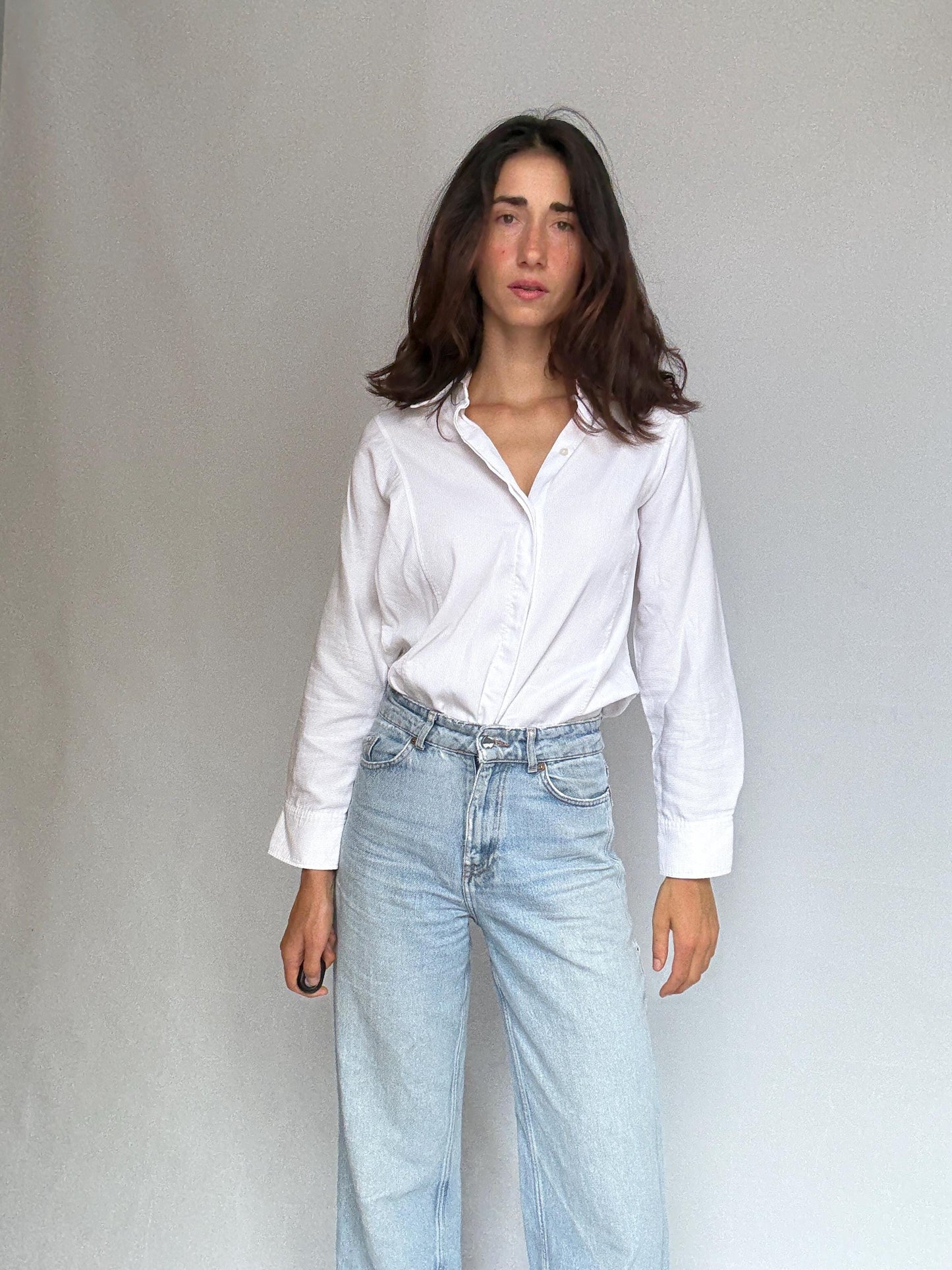 Massimo Dutti white ribbed shirt, relaxed fit button, up, minimalist design, US S, office casual