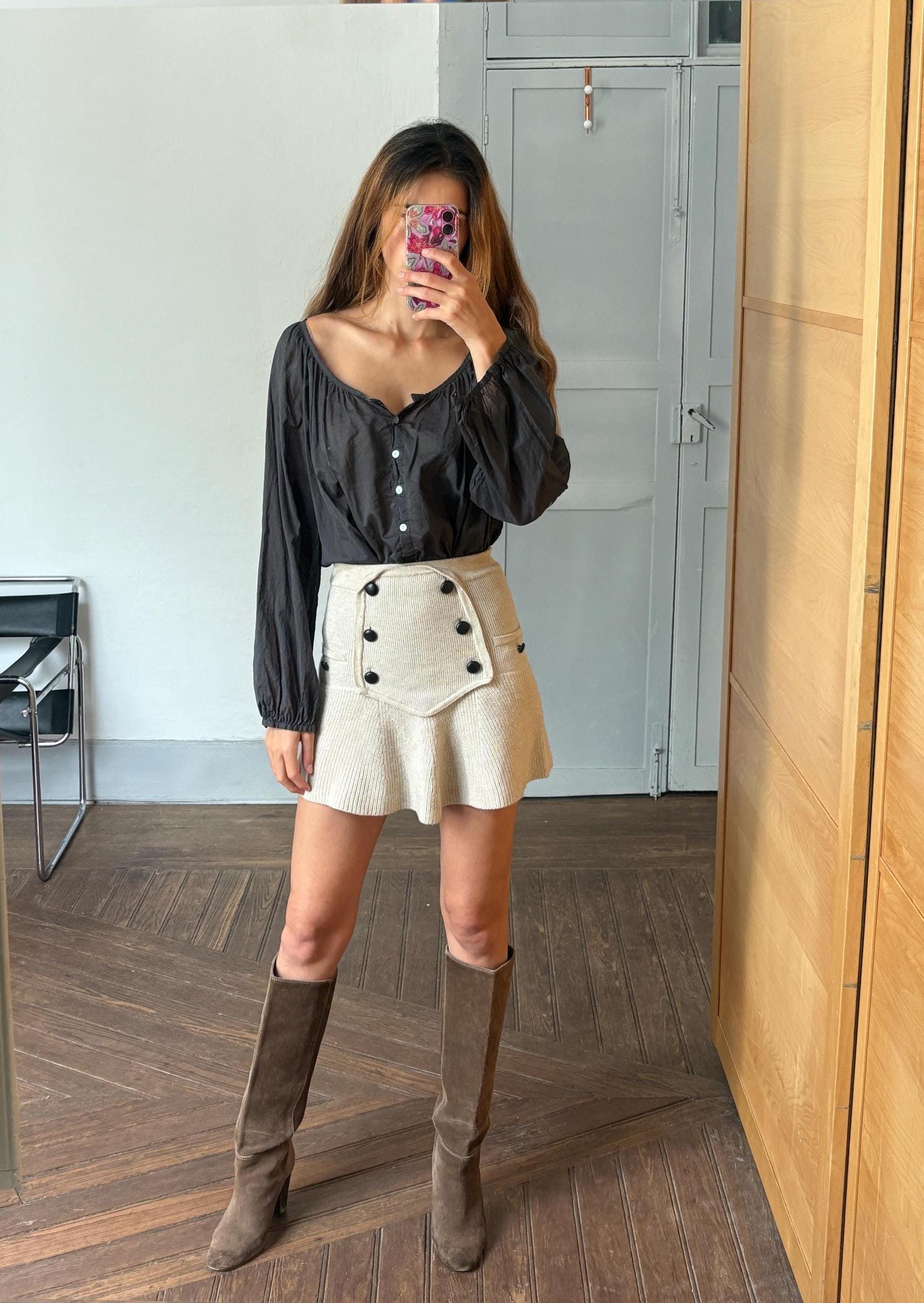 Grey sheer blouse, See through summer shirt with mother of pearl buttons, open neckline romantic holiday wear, US L, street style