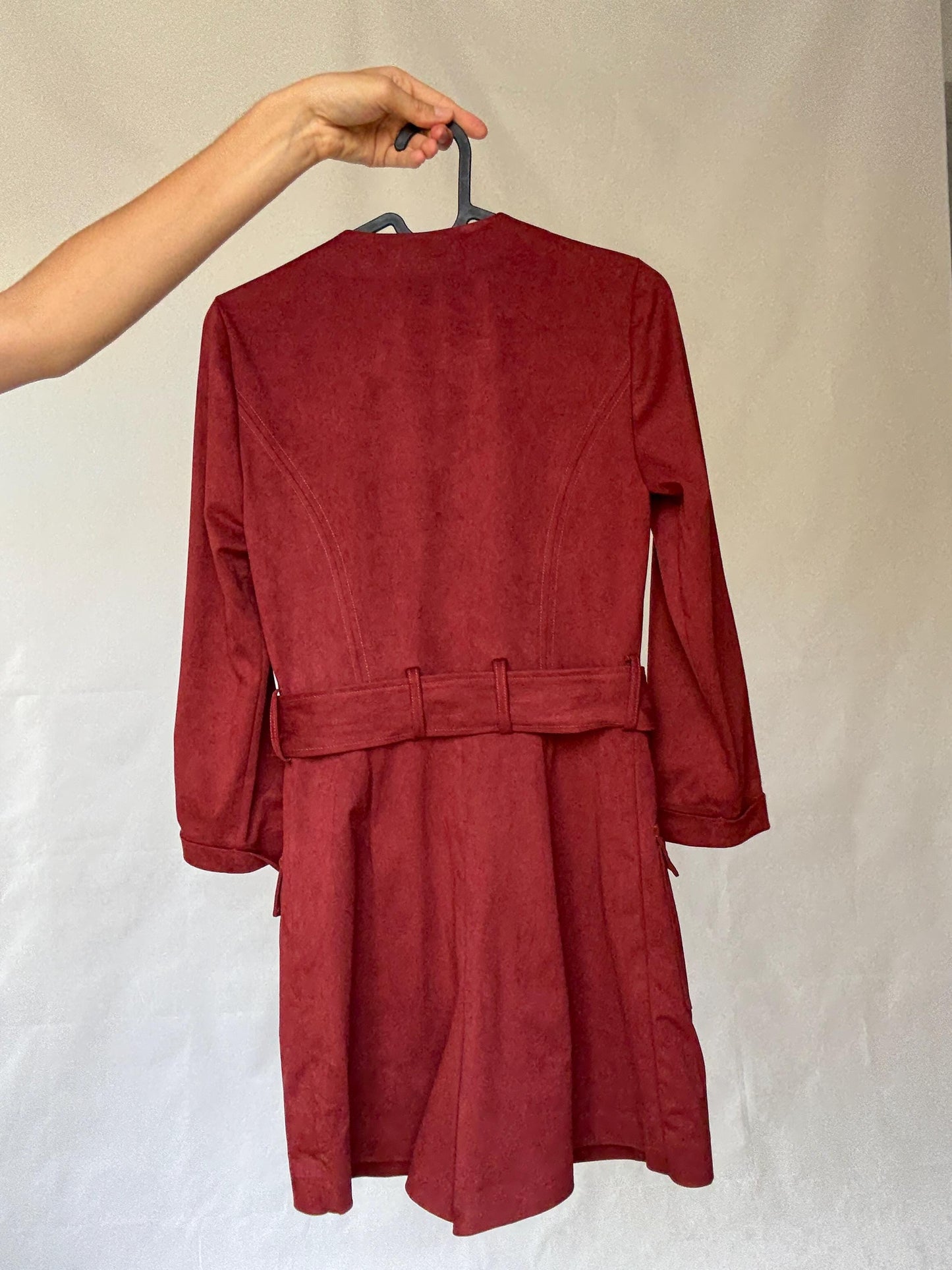 Morgan deep red romper, cotton feel, tailored fit, v, neck, fabric belt, front flap pockets, elegant, US XS, party evening wear