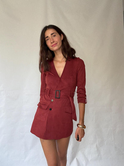 Deep red romper with v, neck, US XS, party evening wear
