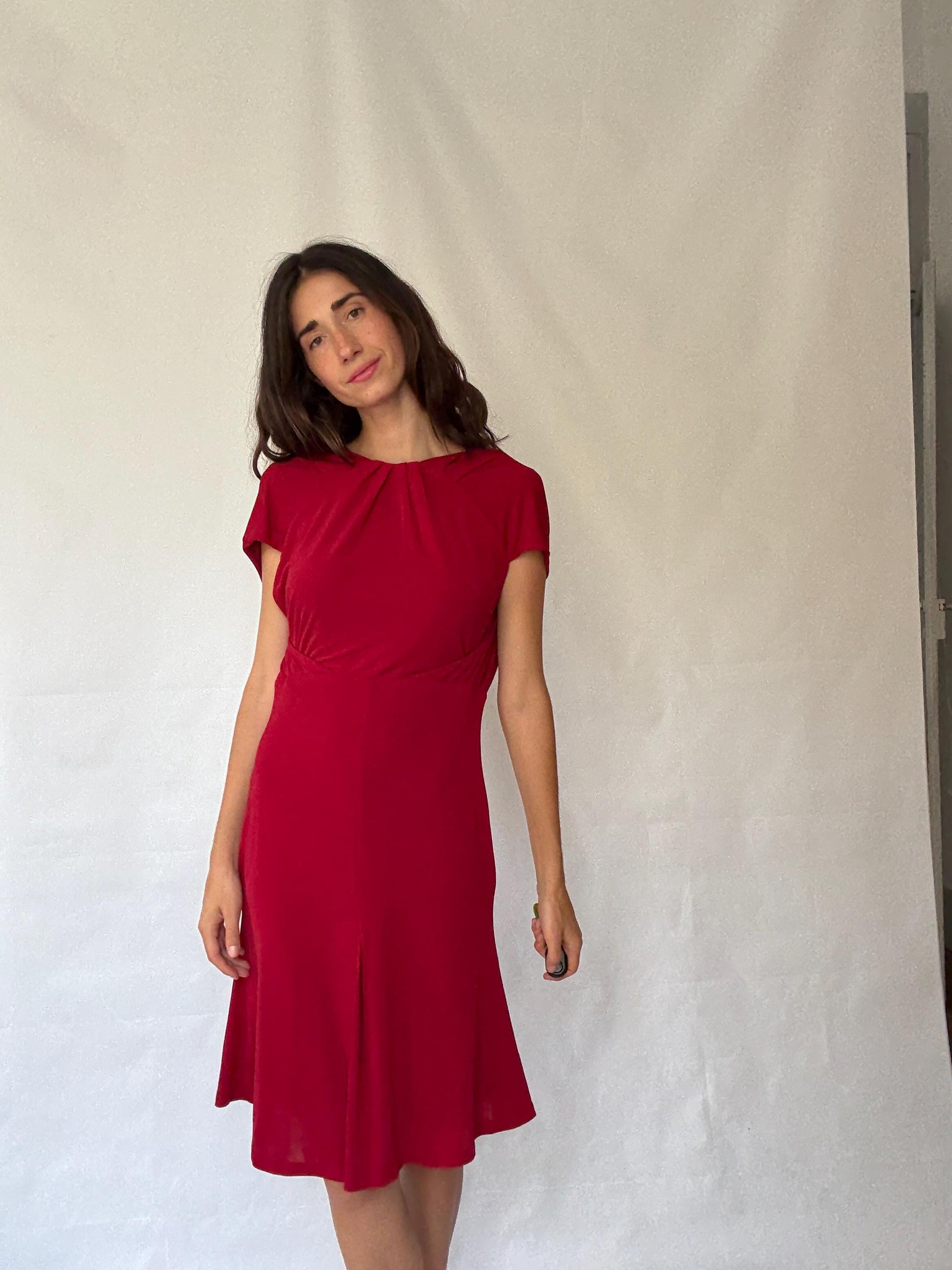 Stylish Red Dress - Stretchy with Back Zipper - Perfect for Romantic Looks - Inspired by Carolyn Bessette-Kennedy - US Size M