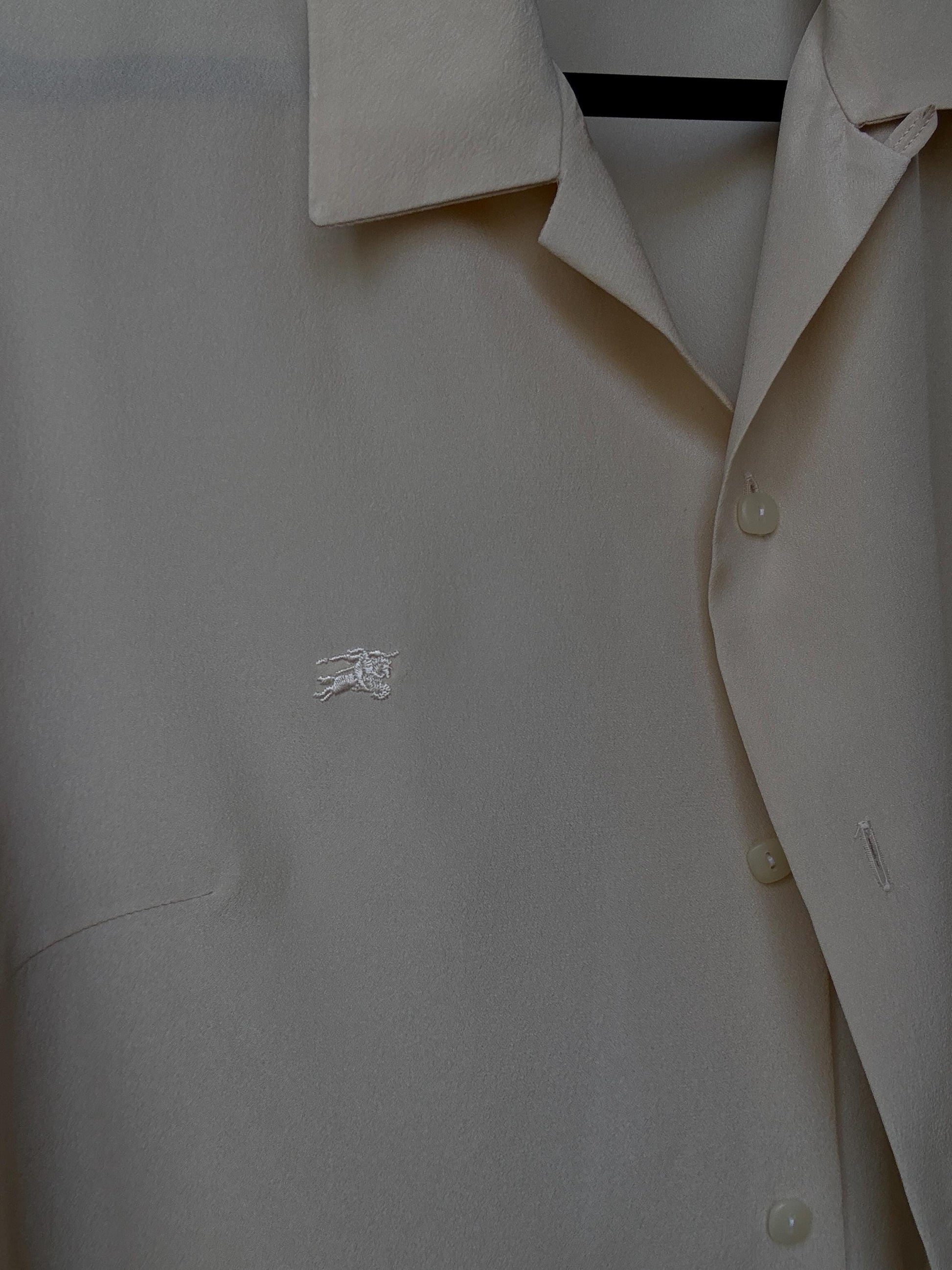 Vintage Burberry London light blouse, cotton feel, relaxed fit, button, down, minimalist classic, US L, office versatile