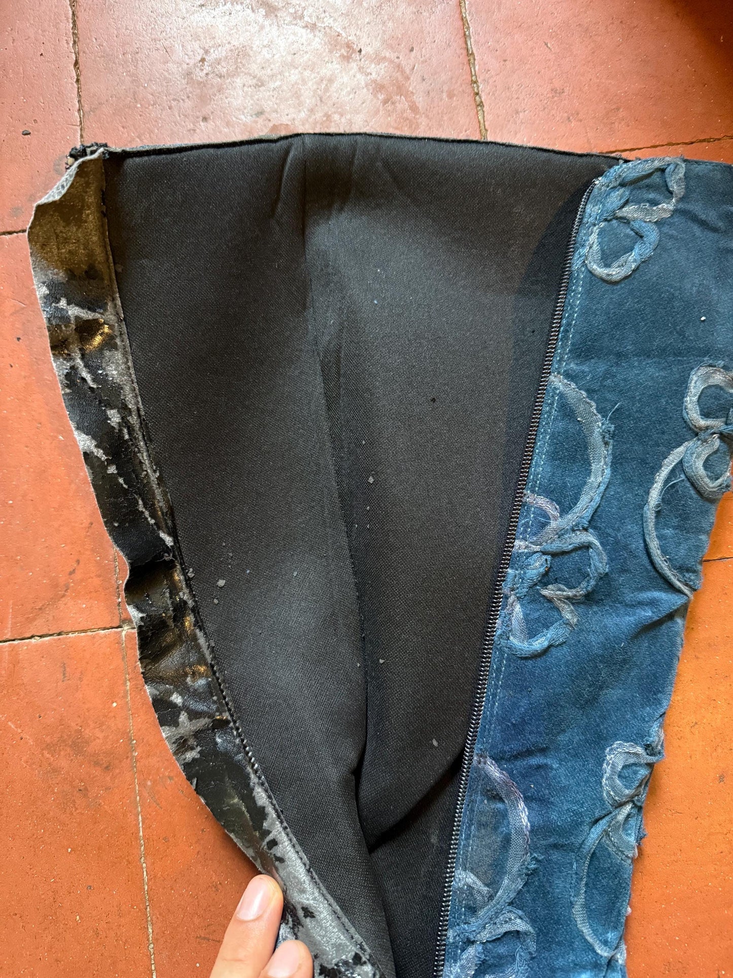 Vintage Maripaz Blue Floral Embroidered Boots with a Hint of Grunge Inspired by Boy George - US Size 9