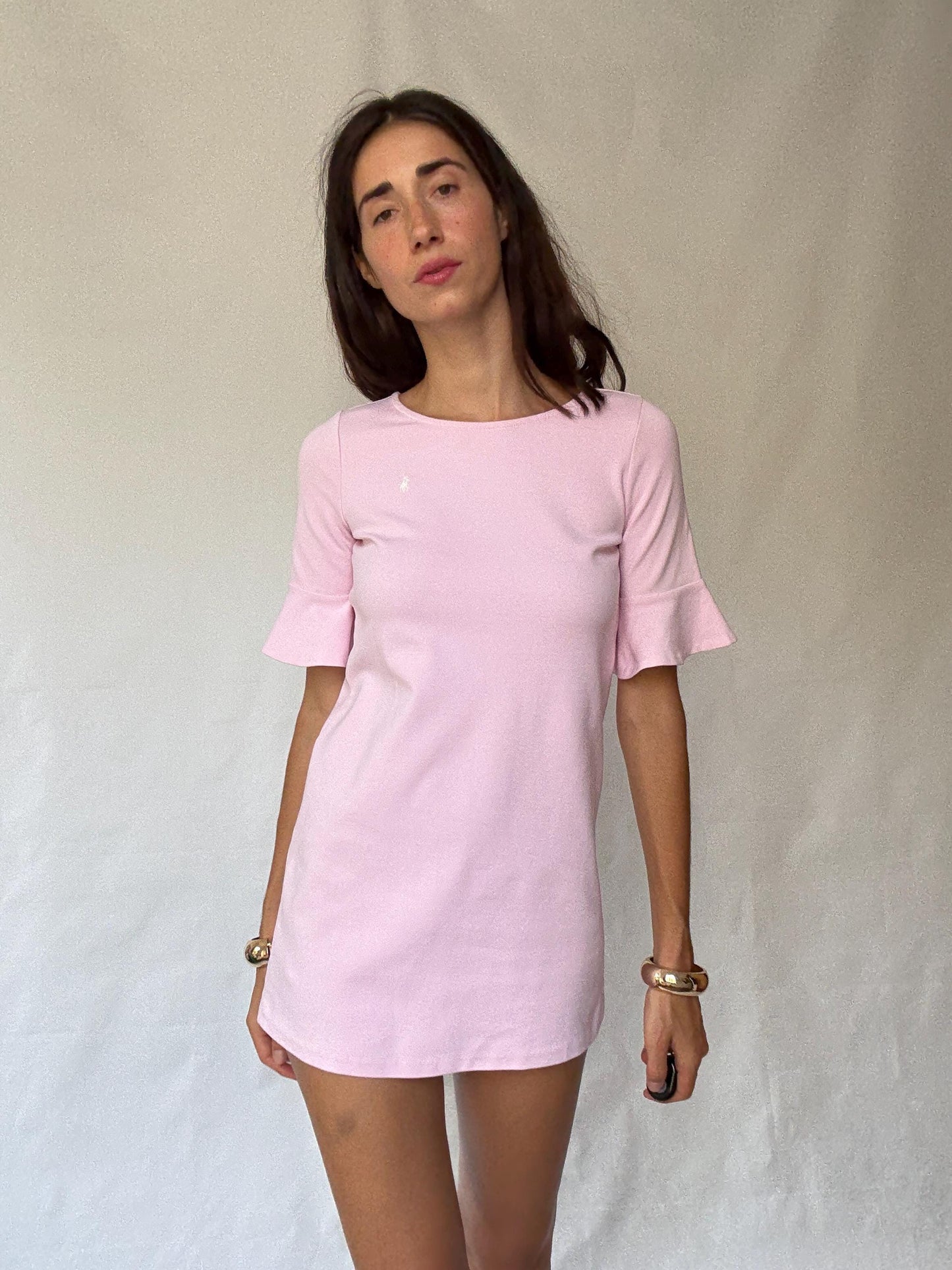 Polo Ralph Lauren Pink Mini Dress, Soft Cotton, Youth Size, Minimalist Style, Perfect for Petite Frame, Casual Wear, Y2K