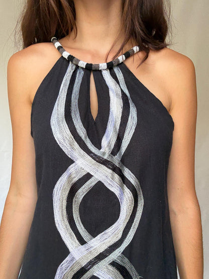 Vintage Sleeveless Dress with Halter Neck, Indie Sleaze Style, Size S