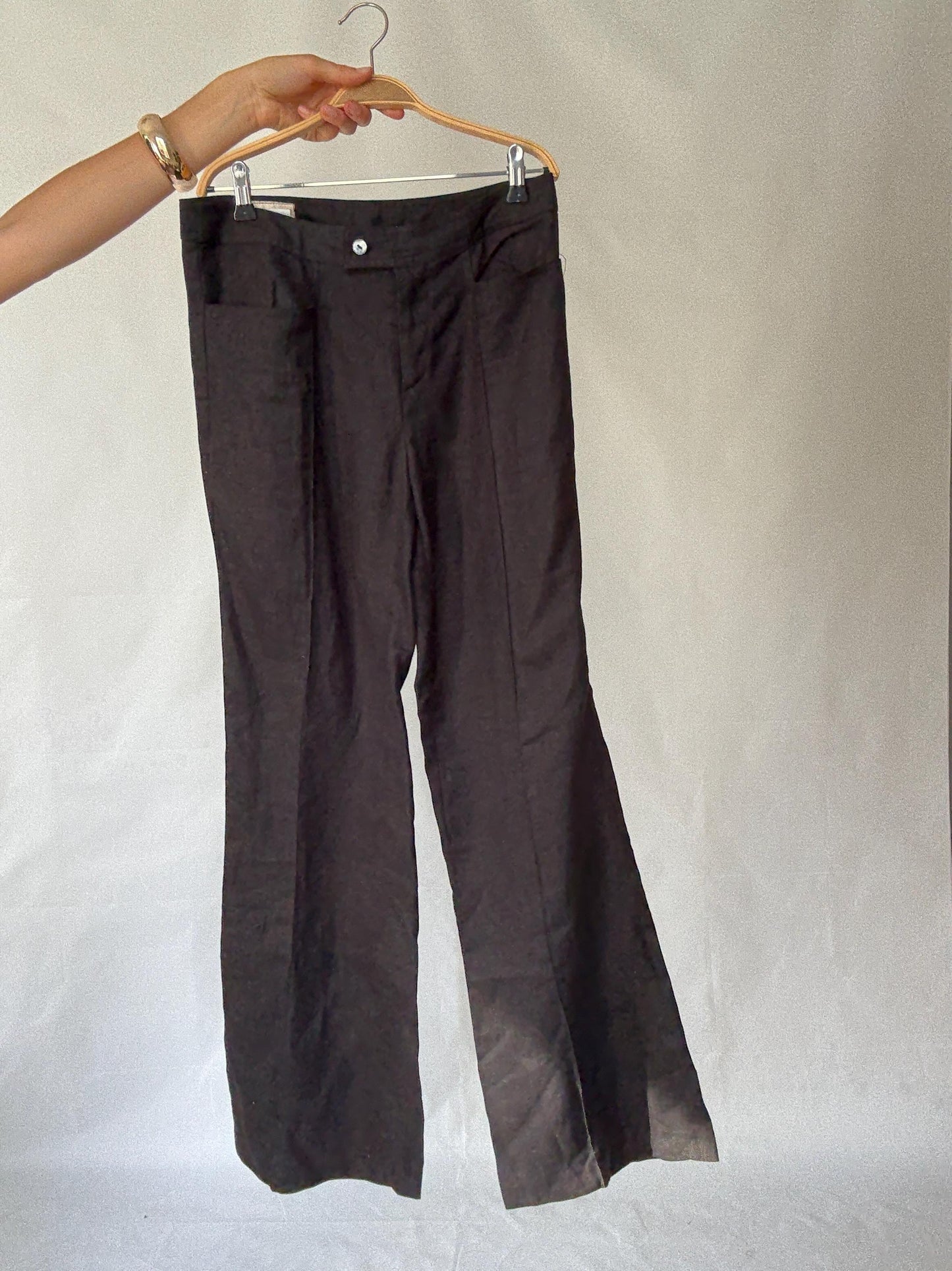 Versatile Black Full-Length Flared Pants with Extra Button - Ideal for Various Occasions in Vintage Style - Recommended Size S/M