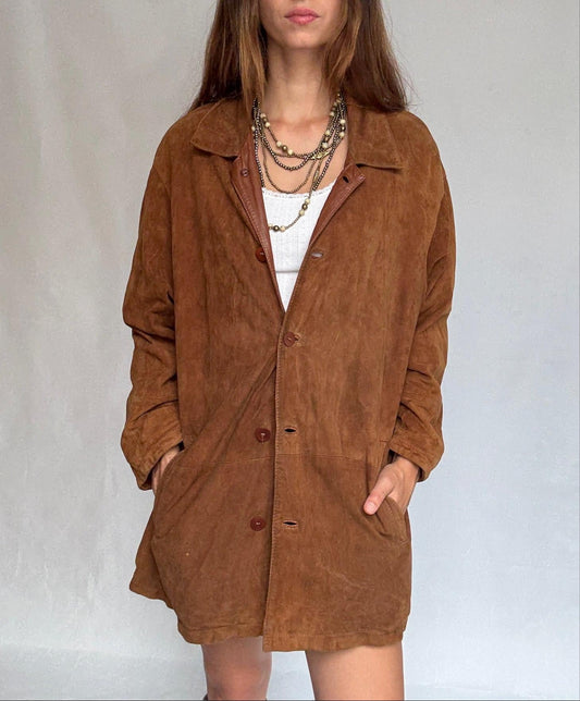 Vintage Brown Suede Leather Coat by Emidio Tucci