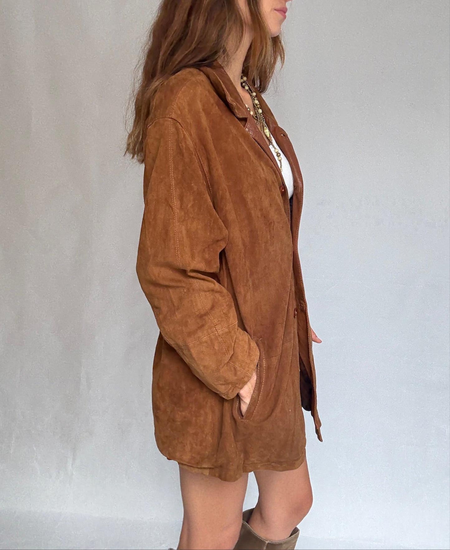 Vintage Brown Suede Leather Coat by Emidio Tucci