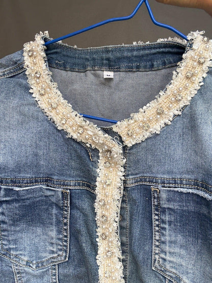 Pearl-Trimmed Vintage Denim Jacket — additional view 8