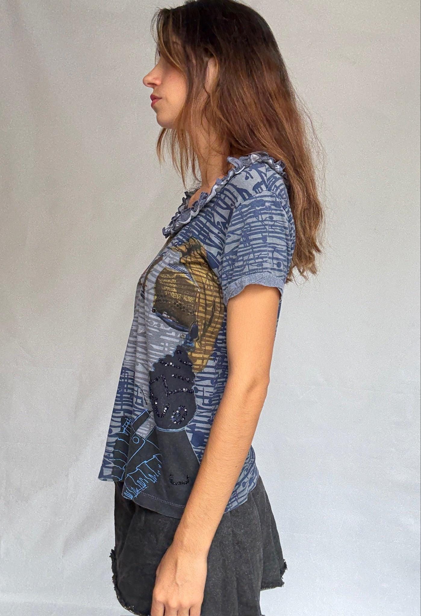 Artistic Face Print Cotton Tee with Sequins — additional view 5