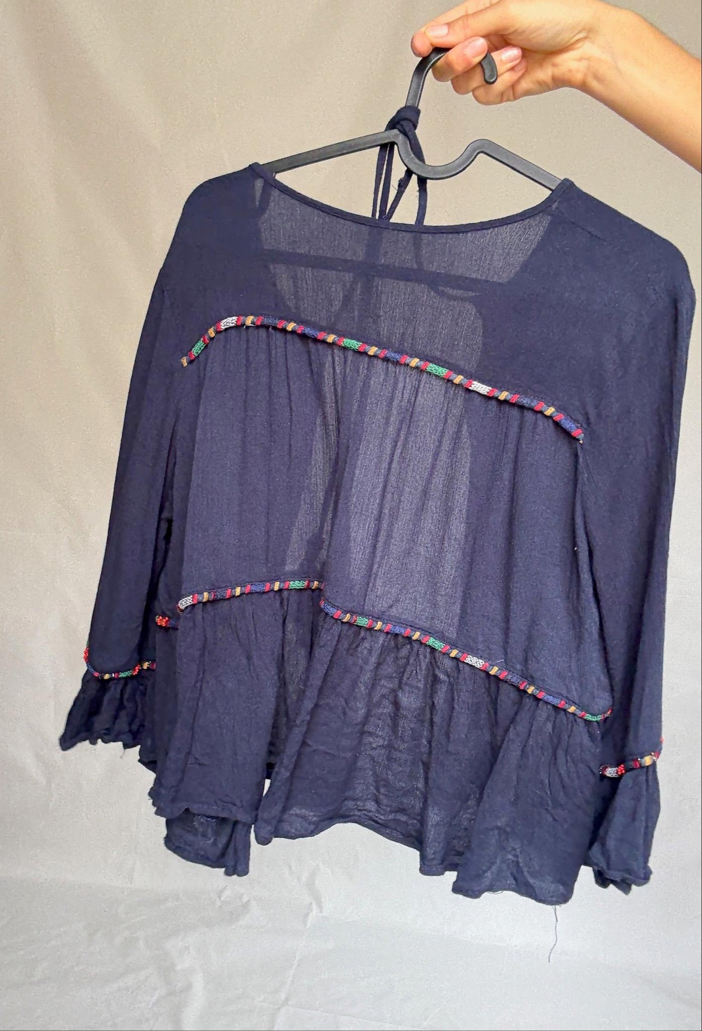 Navy Cotton Blouse with Tassel Ties — additional view 10
