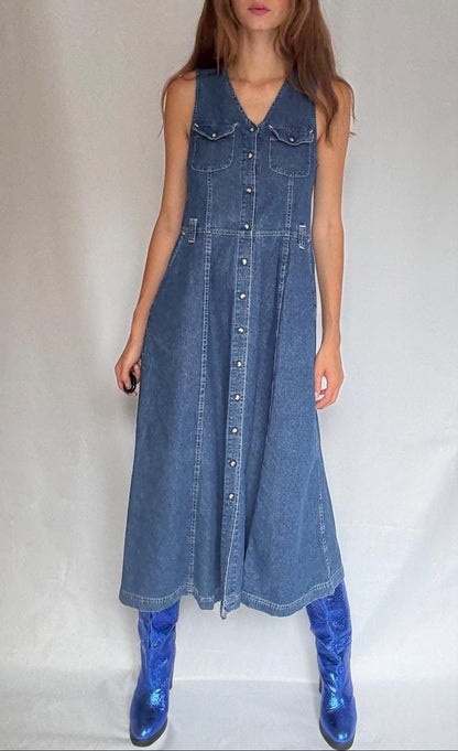 Vintage Chipie Denim Midi Dress — detail
